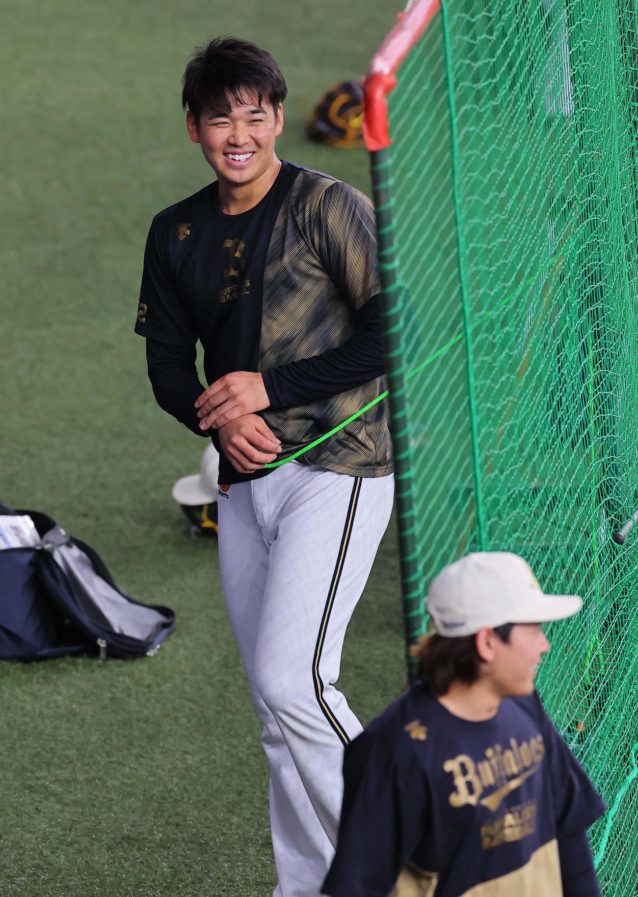 オリックス対広島　笑顔を見せる山下（撮影・上田博志）