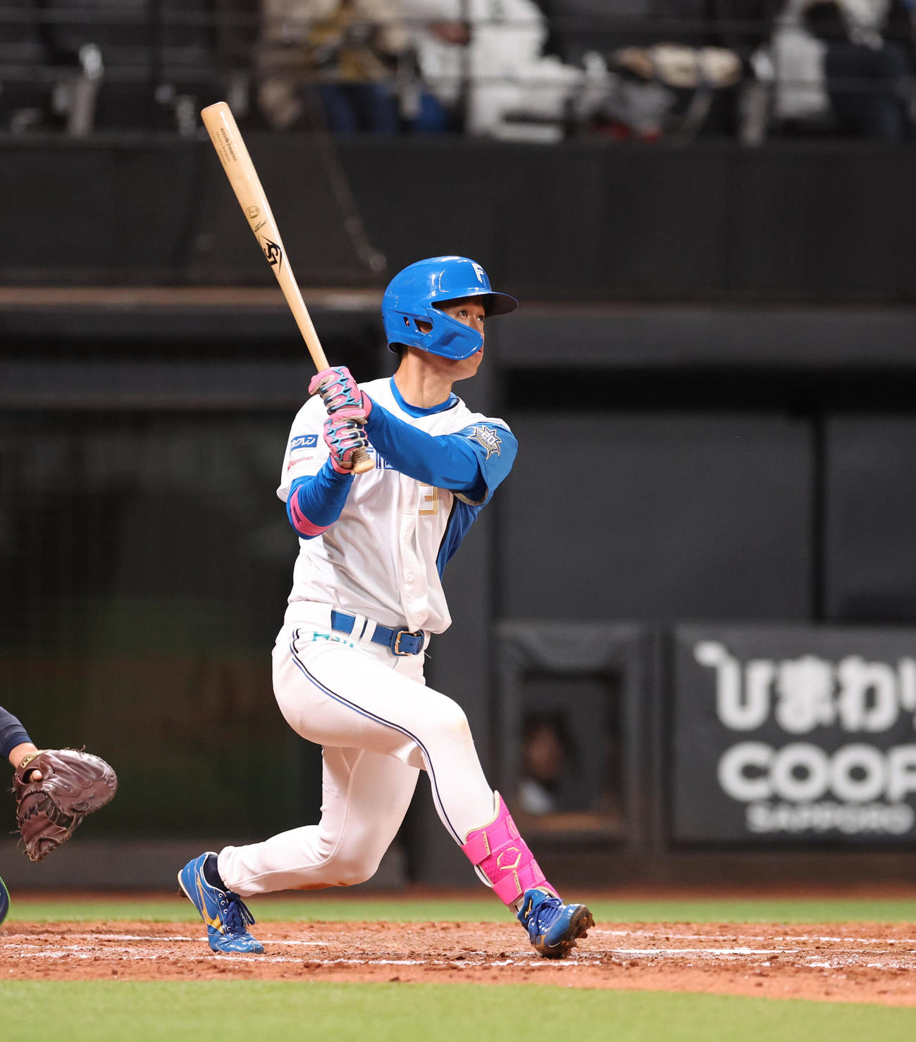 日本ハム対ヤクルト　5回裏日本ハム2死、加藤豪は右越え本塁打を放つ（撮影・佐藤翔太）
