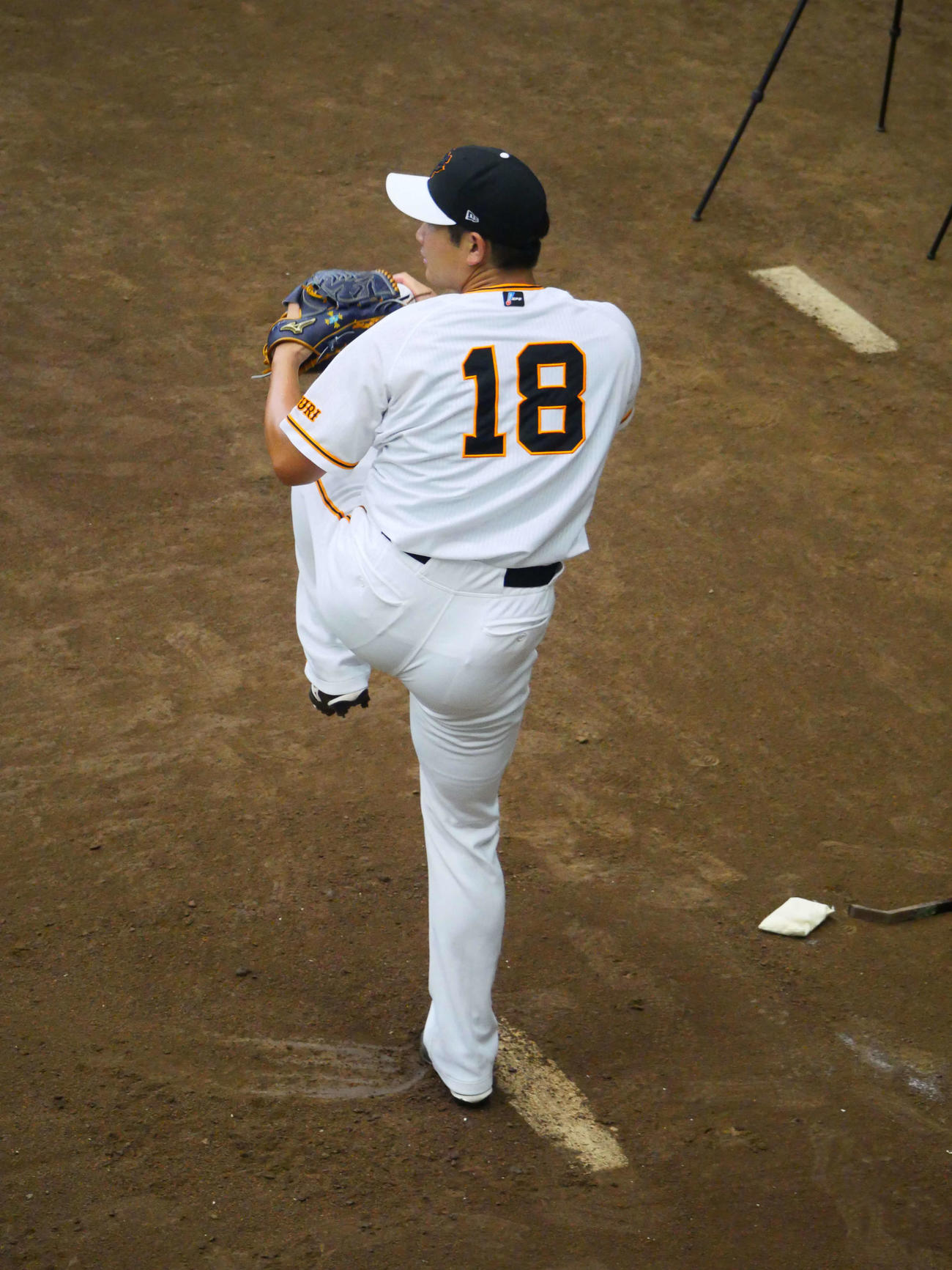 ブルペンでピッチング練習をする巨人菅野（撮影・上田悠太）