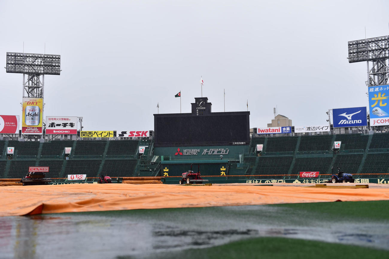 雨の甲子園球場（撮影・清水貴仁）