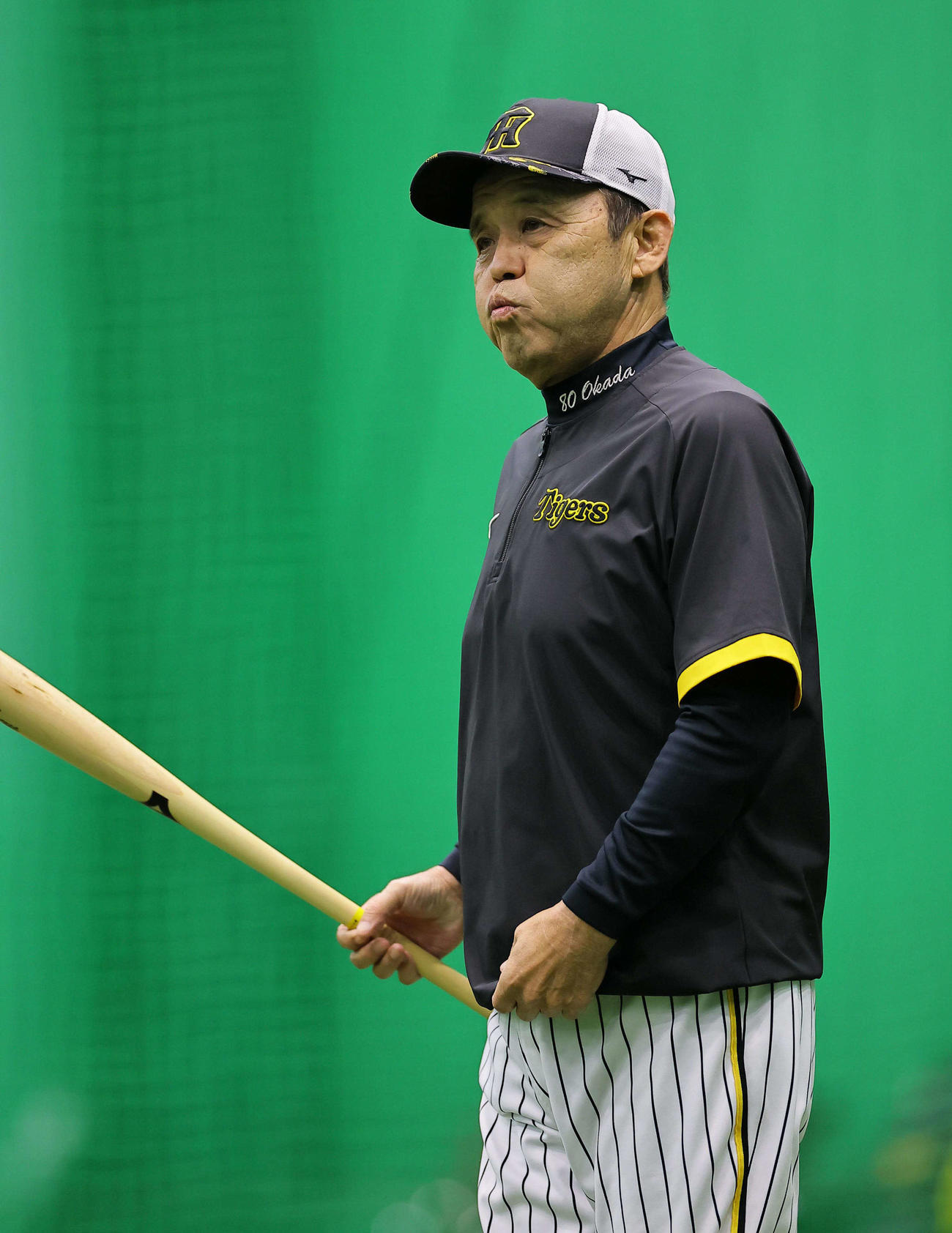 練習を見守る阪神岡田監督（撮影・上田博志）