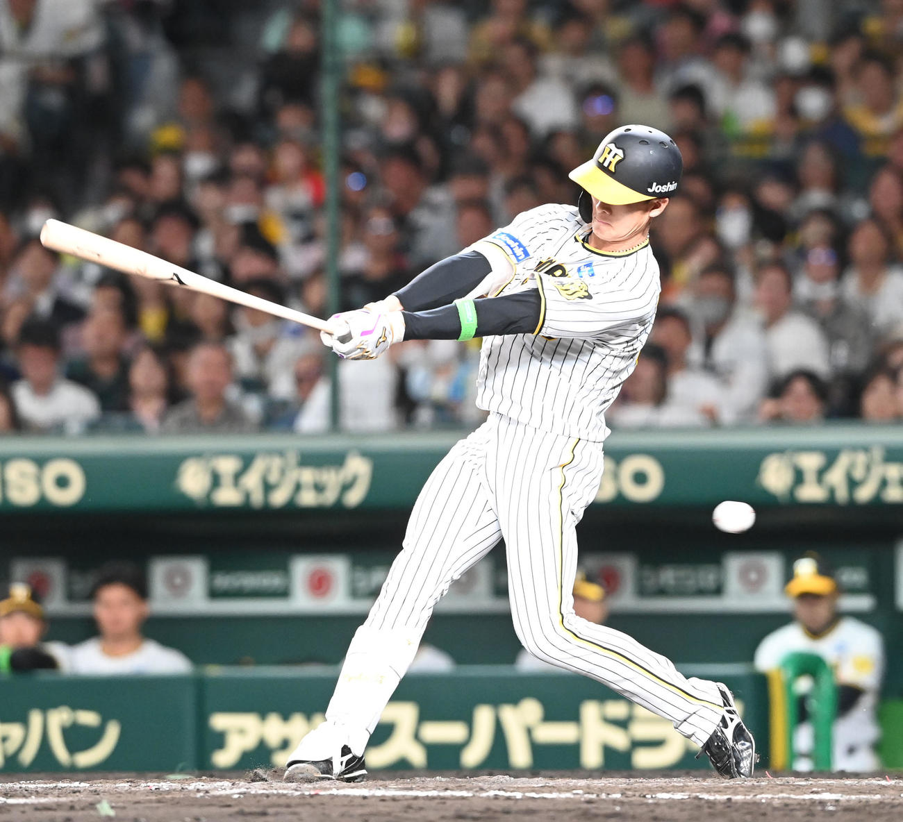阪神対ロッテ　9回裏阪神1死、空振り三振する小幡（撮影・和賀正仁）