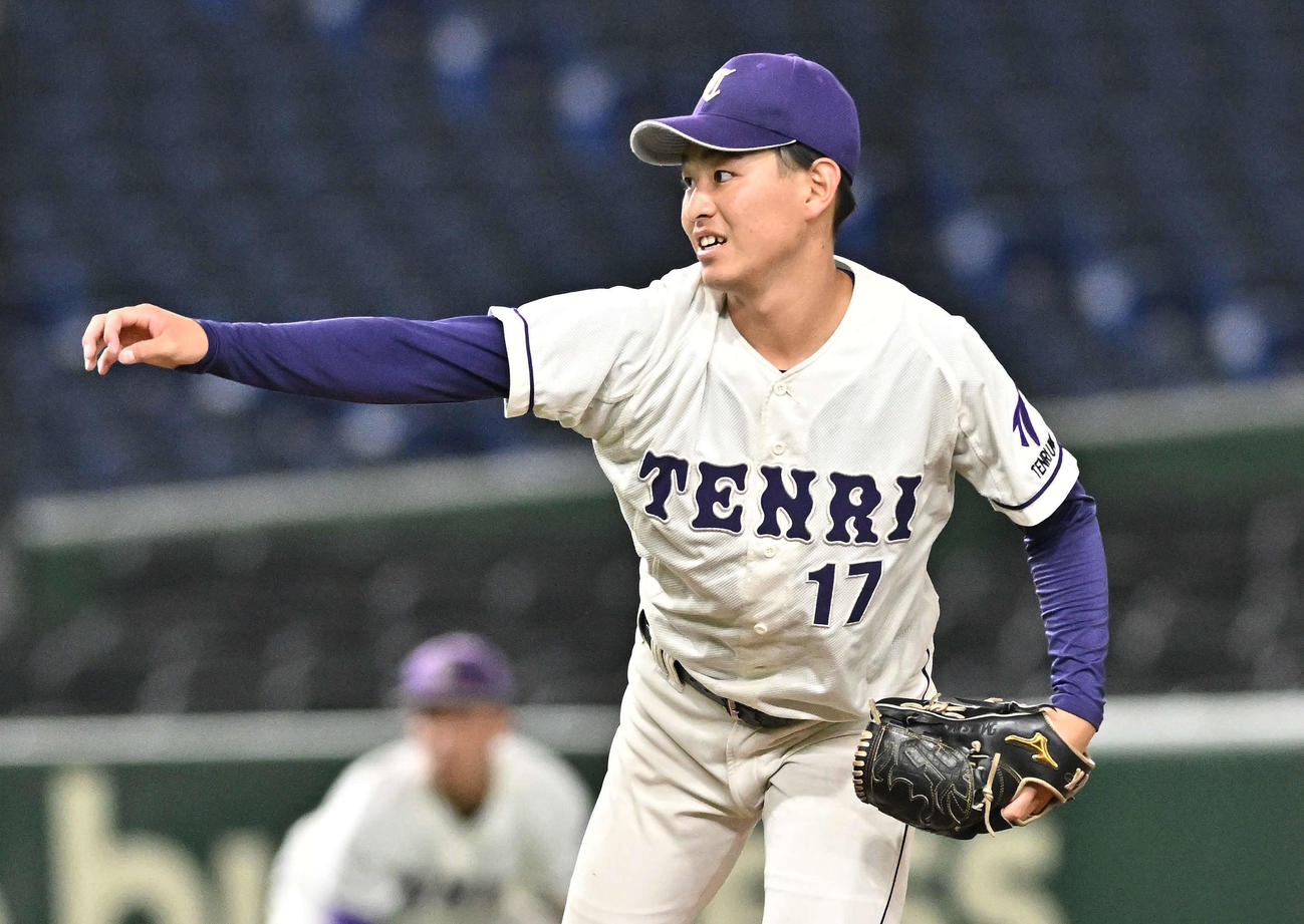 西南学院大対天理大　天理大先発の真城（撮影・滝沢徹郎）