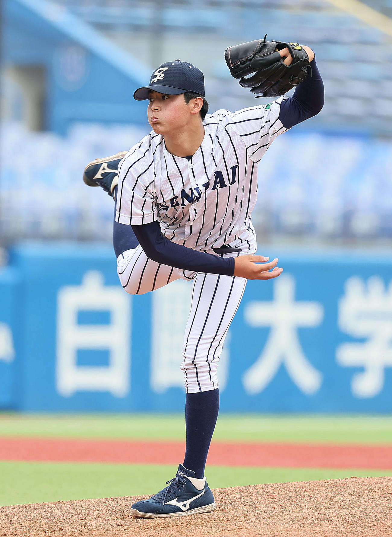 仙台大対桐蔭横浜大　仙台大先発の佐藤（撮影・足立雅史）