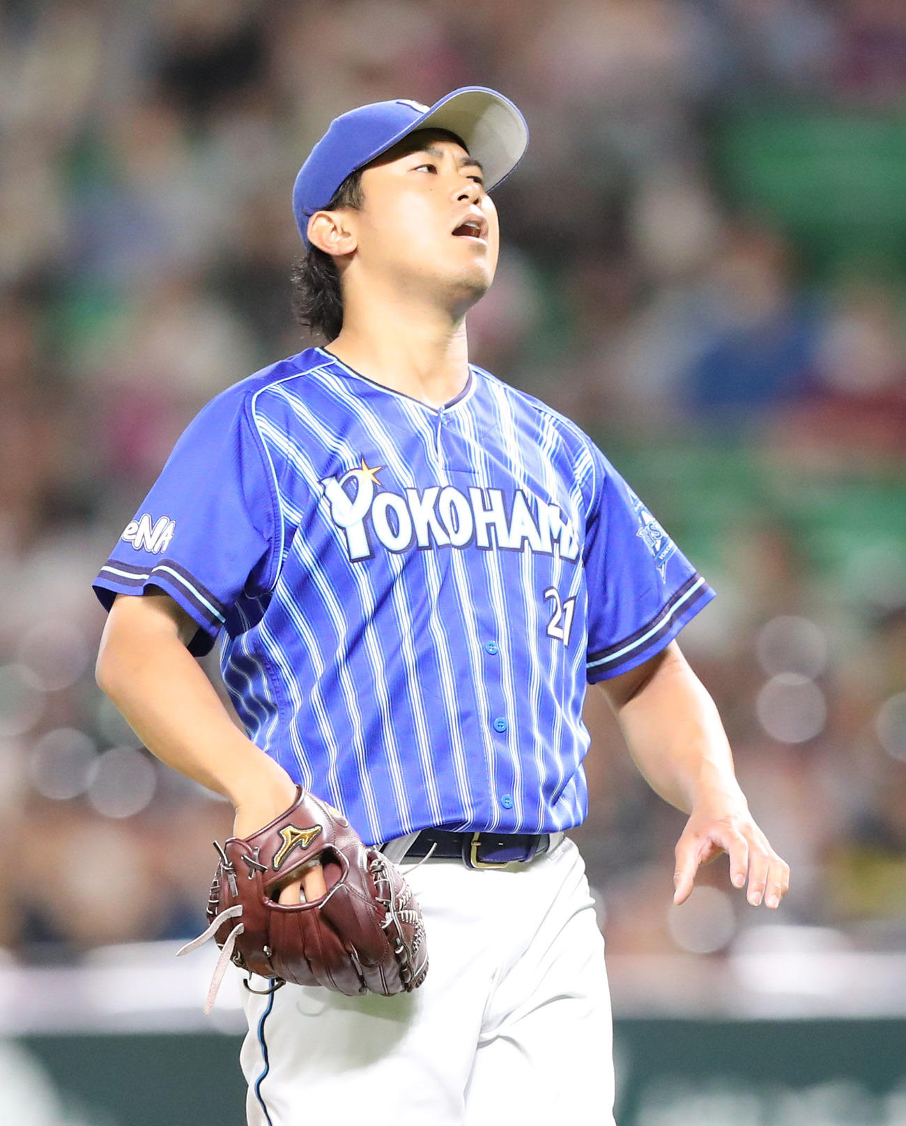 ソフトバンク対DeNA 4回裏ソフトバンク無死、今宮に左越え先制本塁打を浴びた今永（撮影・梅根麻紀）