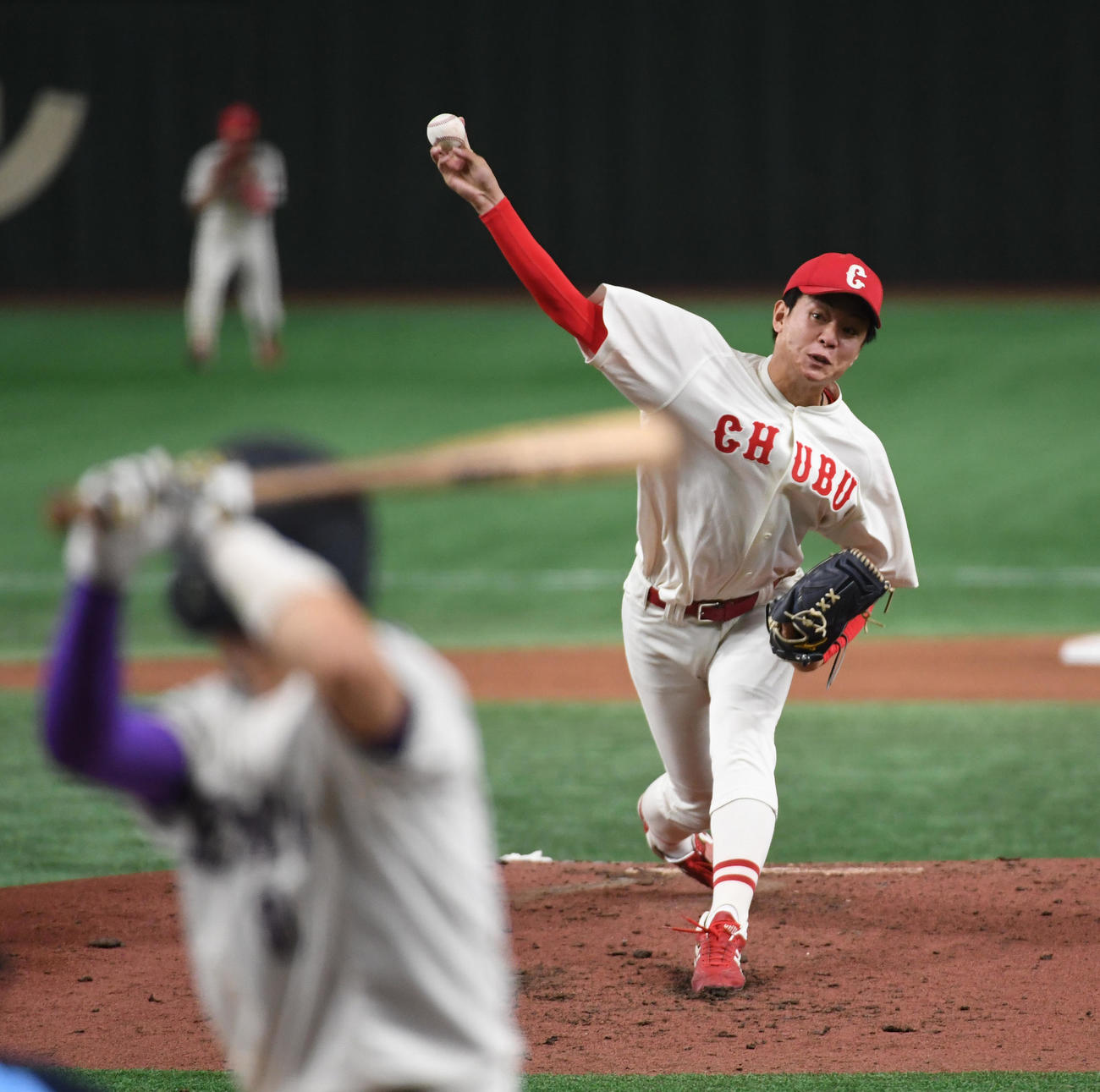 天理大対中部学院大　好投する中部学院大・宮島（撮影・柴田隆二）