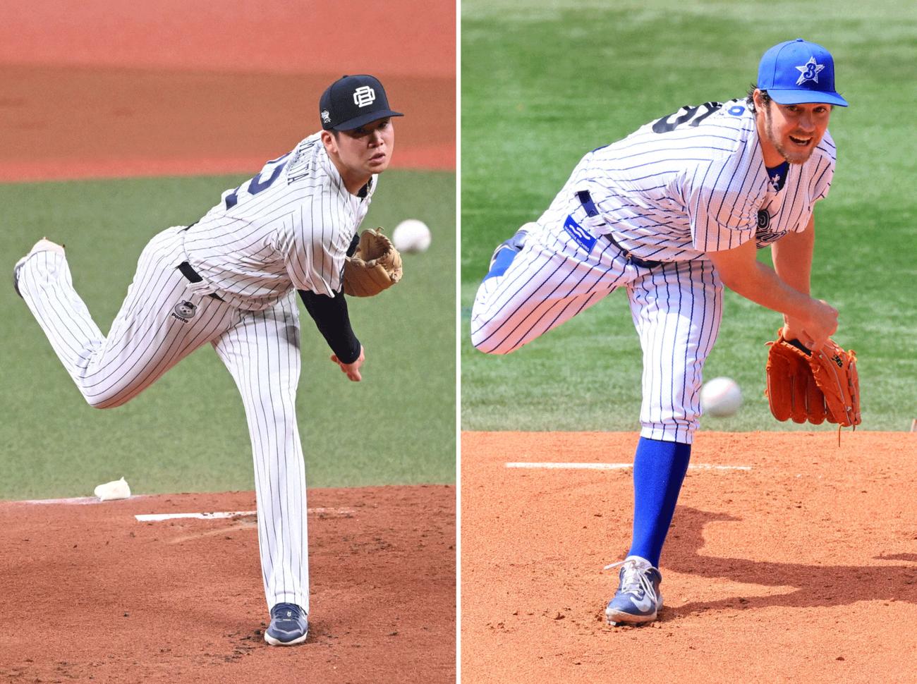 オリックス山下舜平大（左）とDeNAバウアー