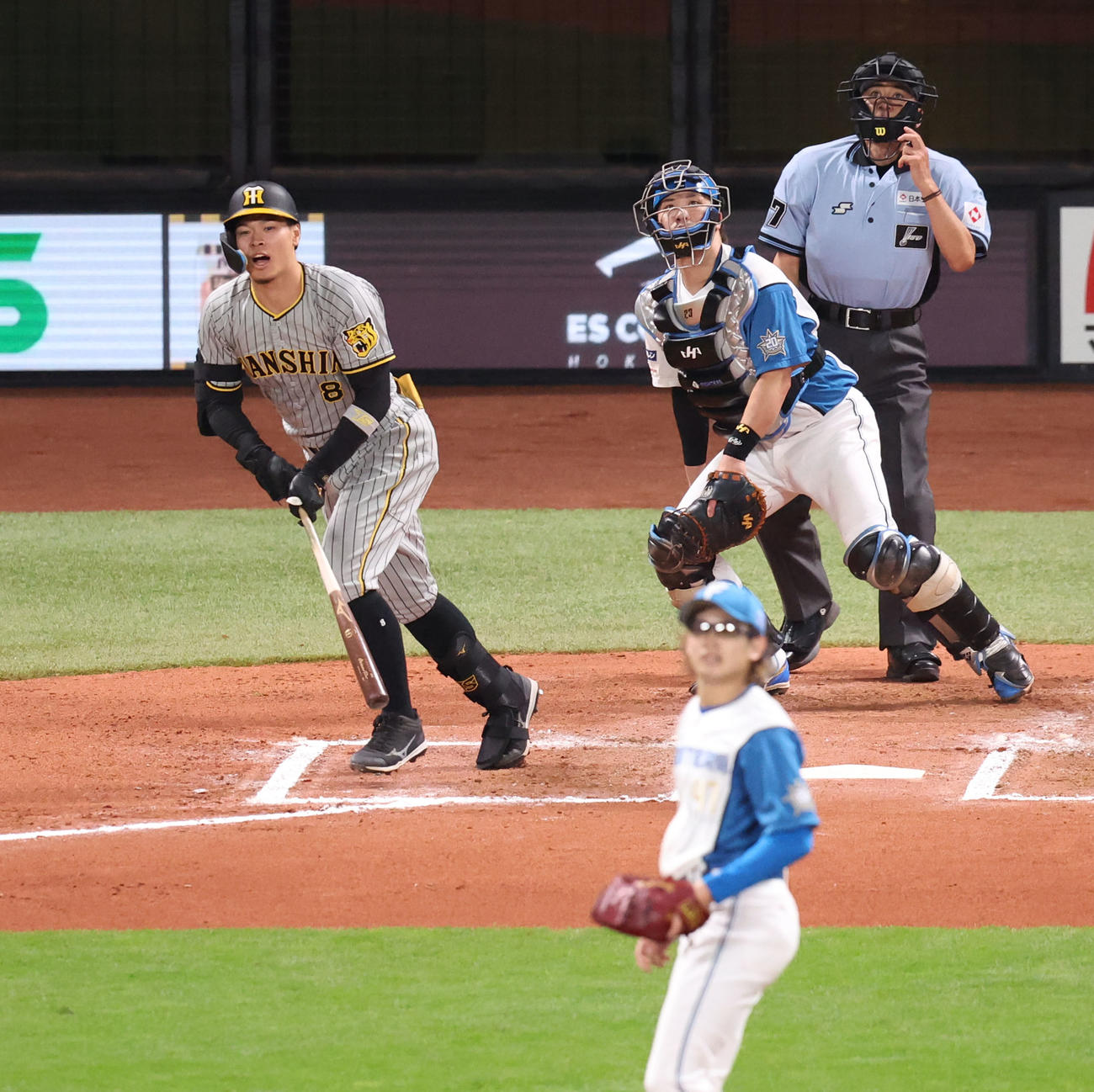 日本ハム対阪神　6回表阪神2死二塁、佐藤輝は中飛に終わる。投手は鈴木（撮影・佐藤翔太）