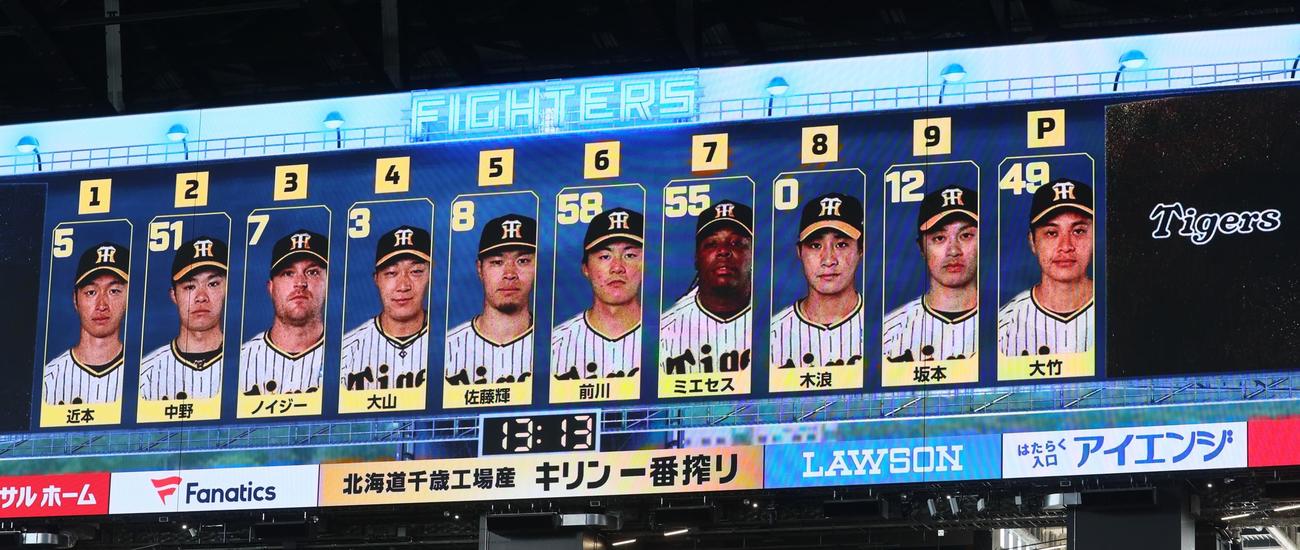 日本ハム対阪神　阪神のスタメン（撮影・加藤哉）
