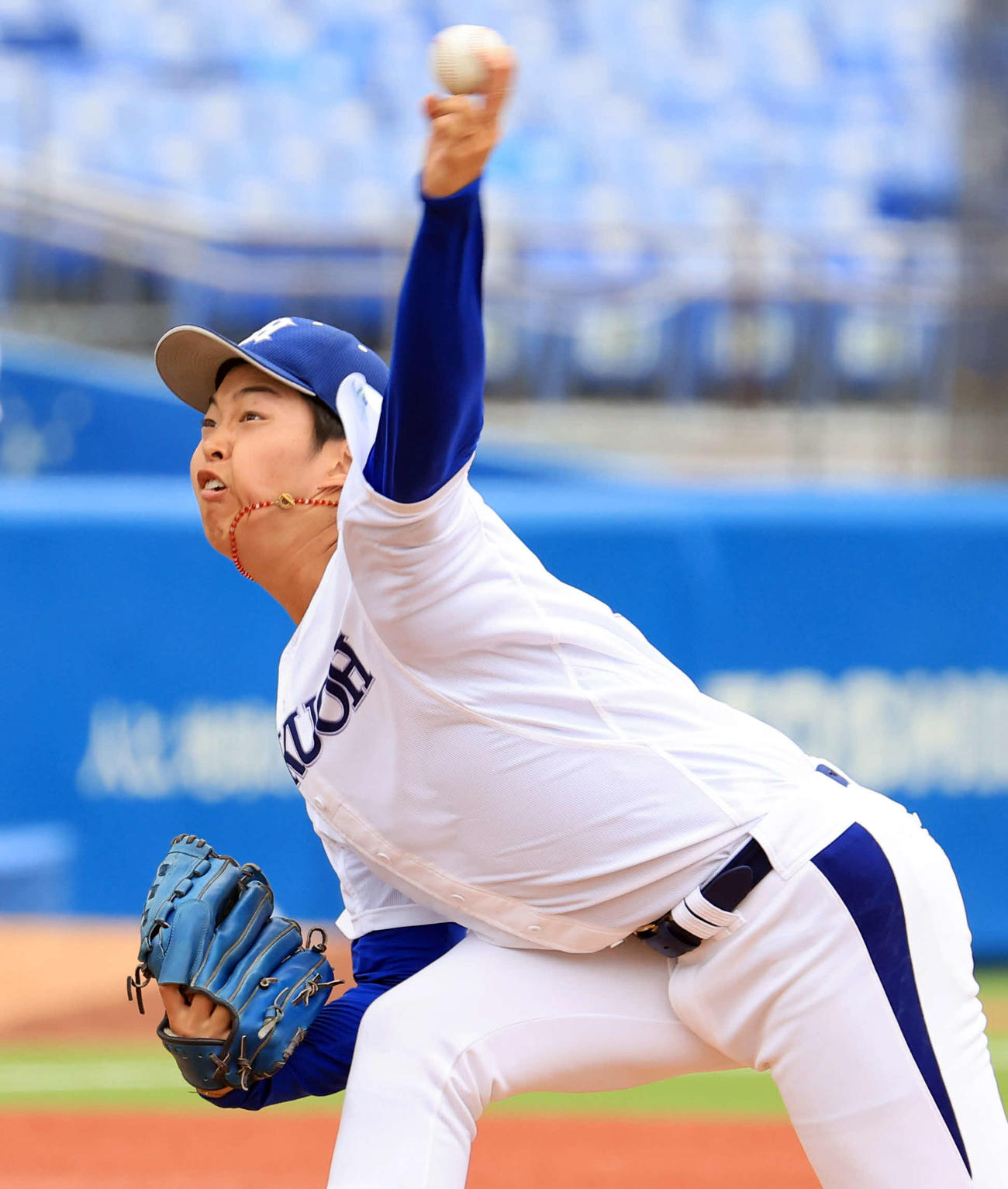 明大対白鴎大　5回表明大の攻撃で登板した池田（撮影・浅見桂子）