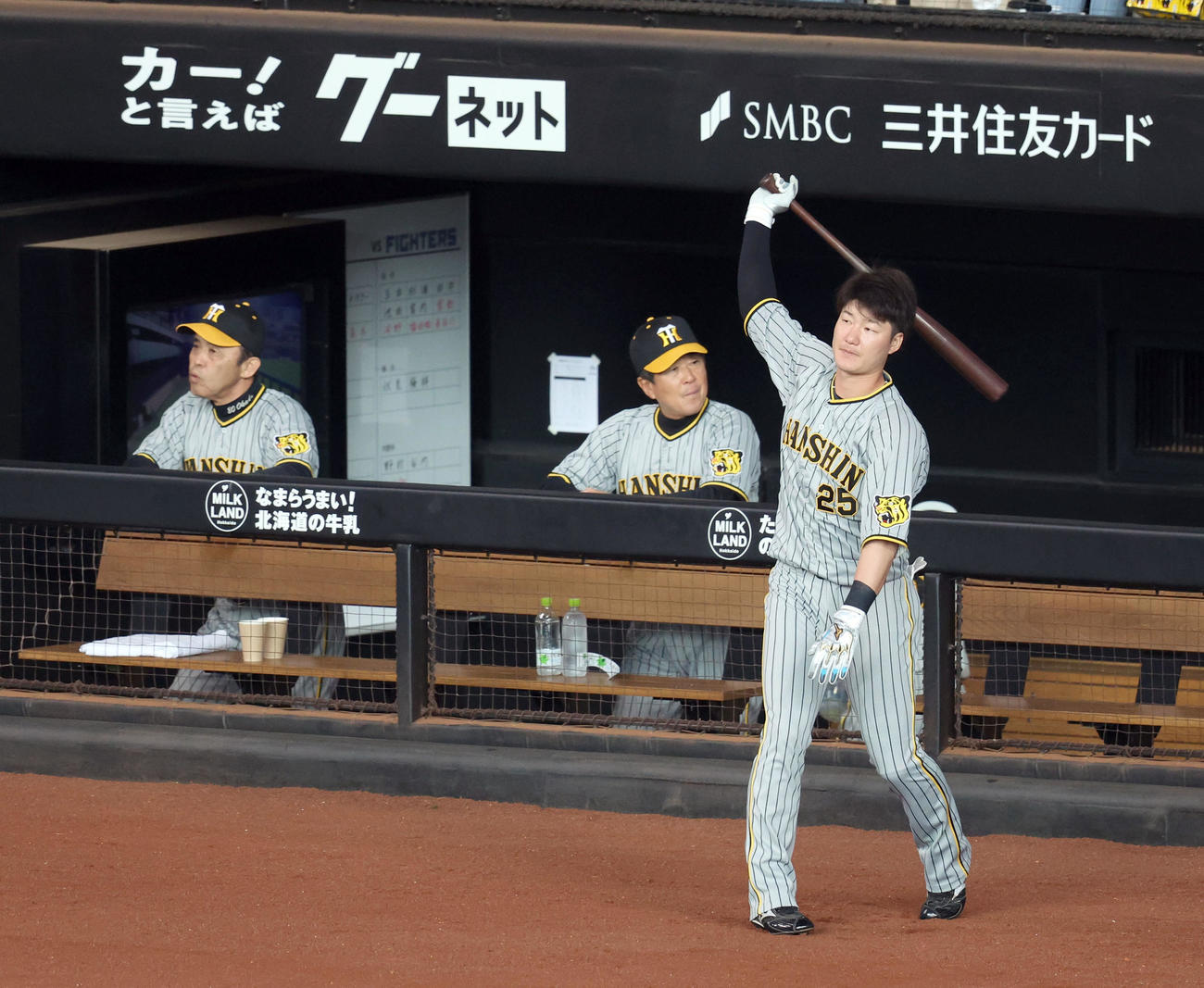 日本ハム対阪神　6番三塁でスタメン出場する阪神渡辺諒（右手前）（撮影・佐藤翔太）