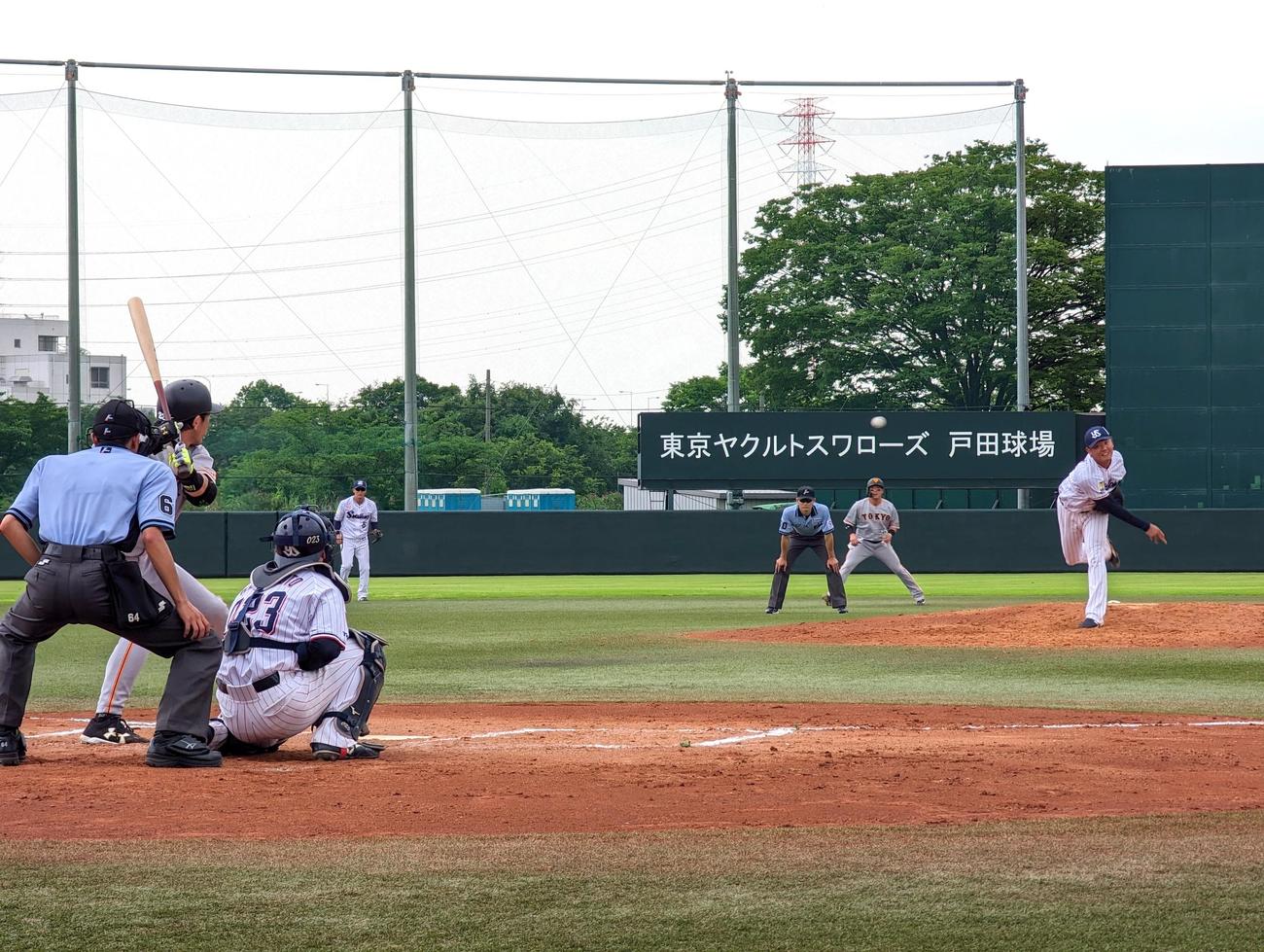 ヤクルト対巨人　イースタン・リーグ巨人戦で登板したヤクルト奥川恭伸投手（撮影・三須一紀）
