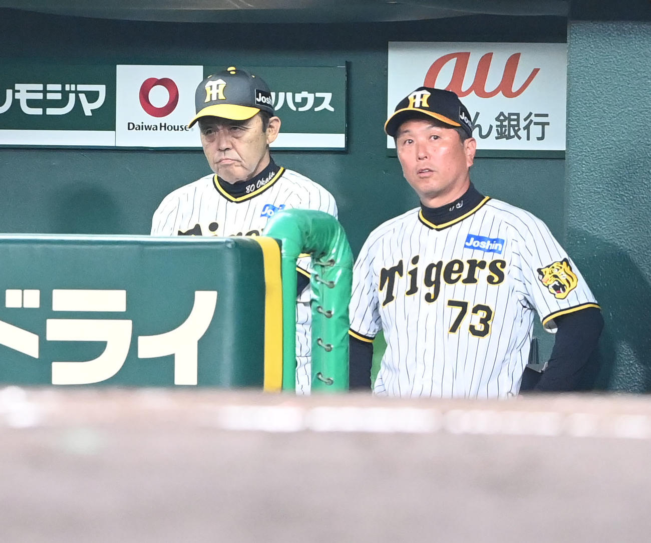 阪神対オリックス　ベンチで渋い表情の阪神岡田監督（撮影・和賀正仁）