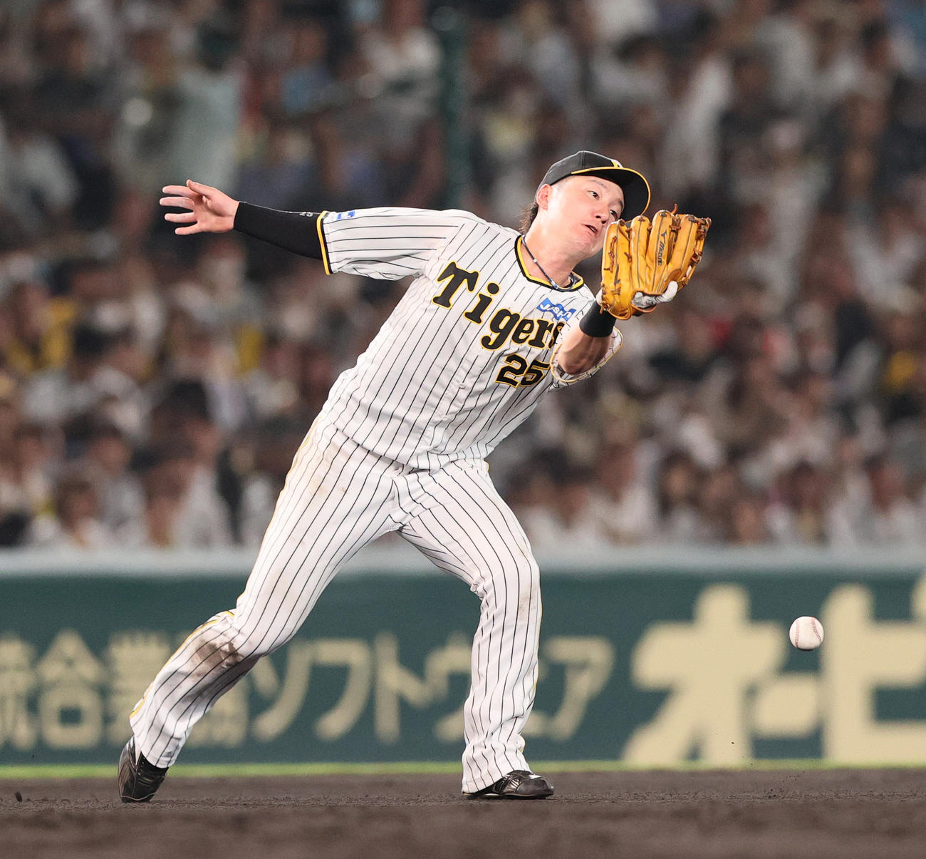 阪神対オリックス　8回表オリックス1死、渡辺諒は茶野の飛球を落球する（撮影・上山淳一）