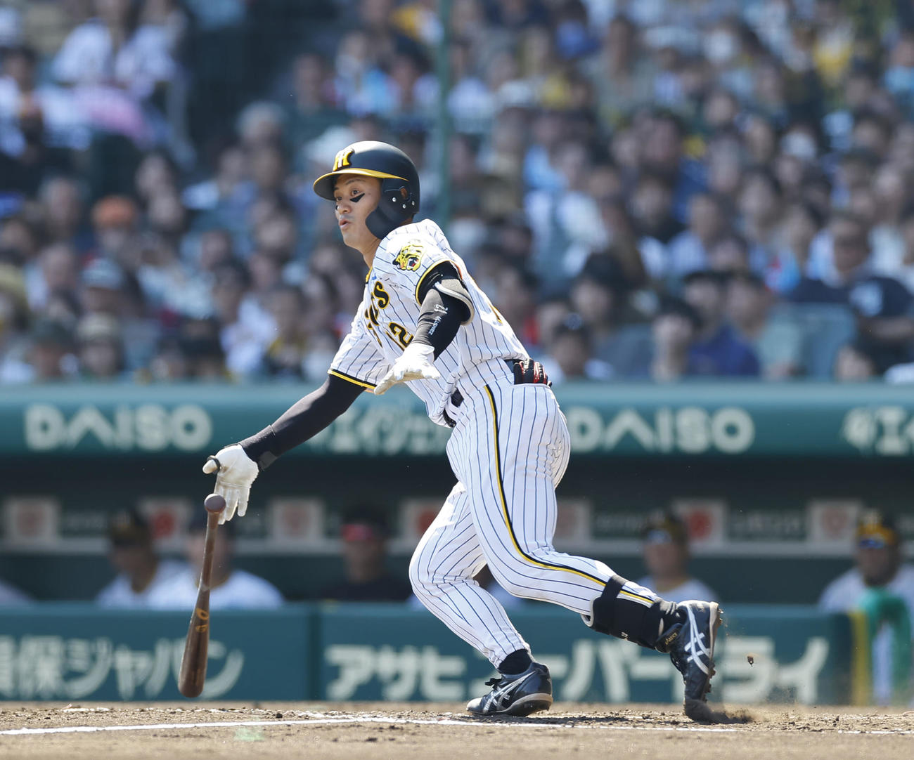 阪神対ソフトバンク　4回裏阪神1死一、三塁、坂本が左翼線に適時二塁打を放つ（撮影・藤尾明華）