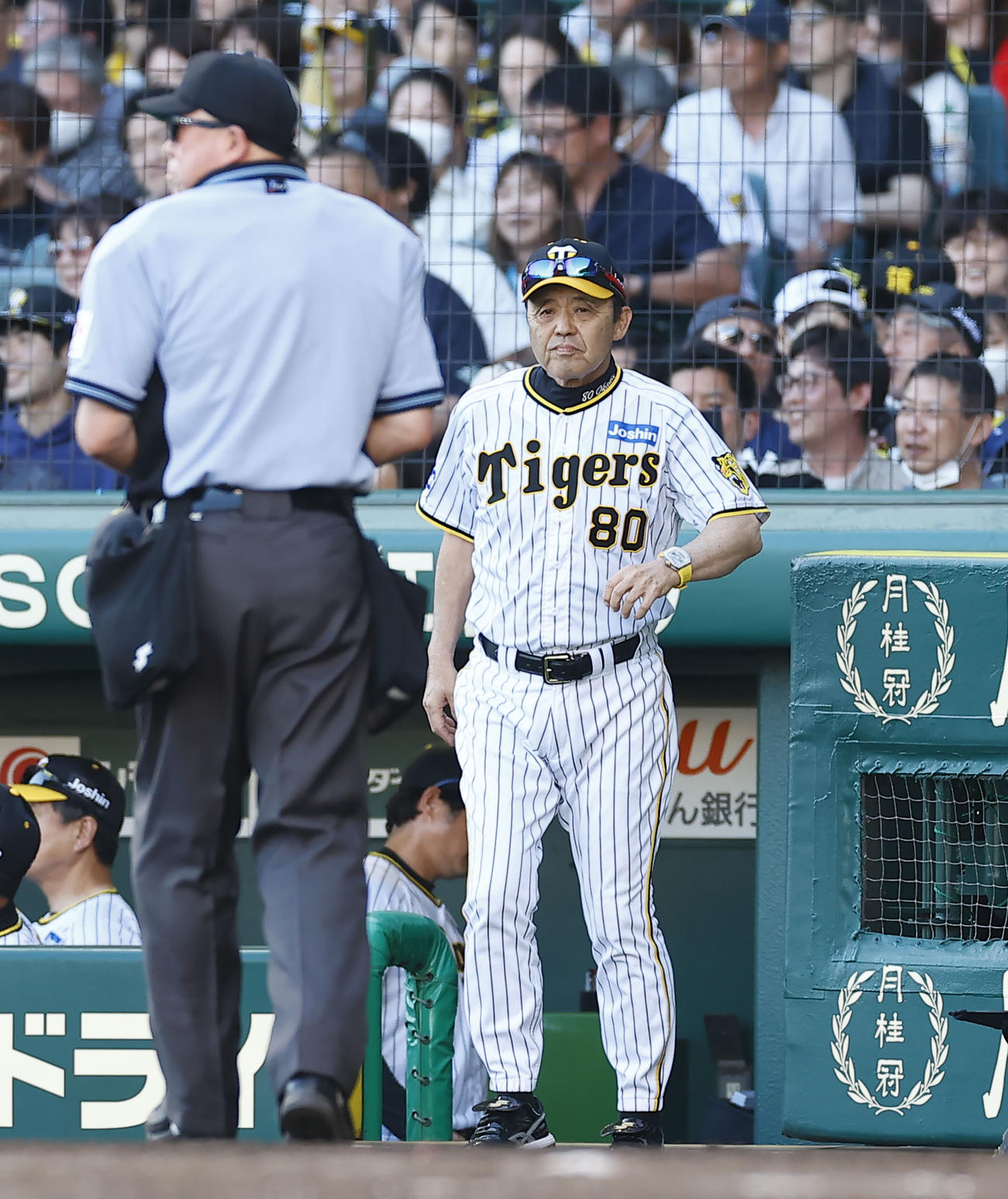 阪神対ソフトバンク　9回、交代を告げる阪神岡田監督（撮影・藤尾明華）