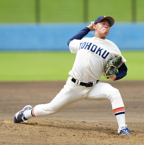 紅白戦 紅組2番手の東北福祉大・北畑(撮影・江口和貴)