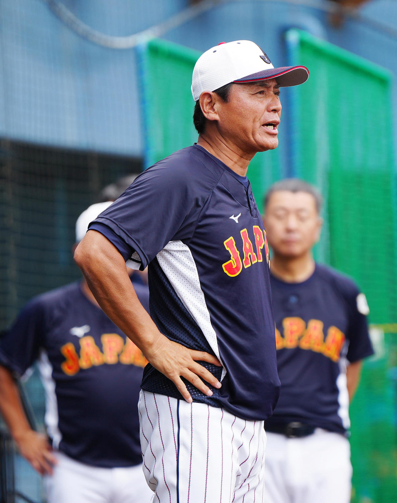 侍ジャパン大学日本代表選考合宿終了後、選手たちに話す大久保監督（撮影・江口和貴）