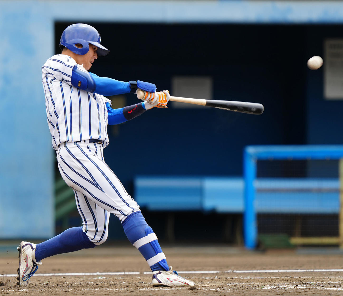 紅白戦　3回表白組1死、ソロ本塁打を放つ立正大・飯山（撮影・江口和貴）