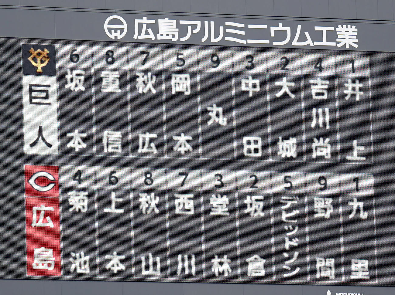広島対巨人　両チームスタメン（撮影・狩俣裕三）
