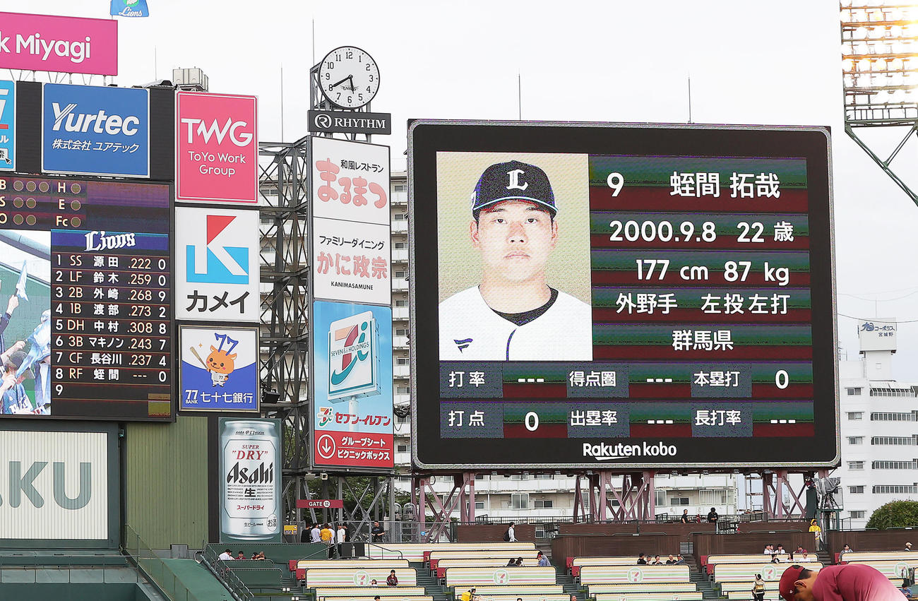 楽天対西武　8番右翼手でスタメン出場となった西武蛭間（撮影・足立雅史）