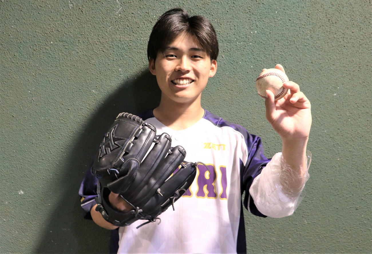 大学野球関西オールスター5リーグ対抗戦　京滋大学選抜対阪神大学選抜　阪神大学選抜で全日本大学野球選手権以来の登板を果たした天理大・本間悠貴投手（4年）（撮影・中島麗）