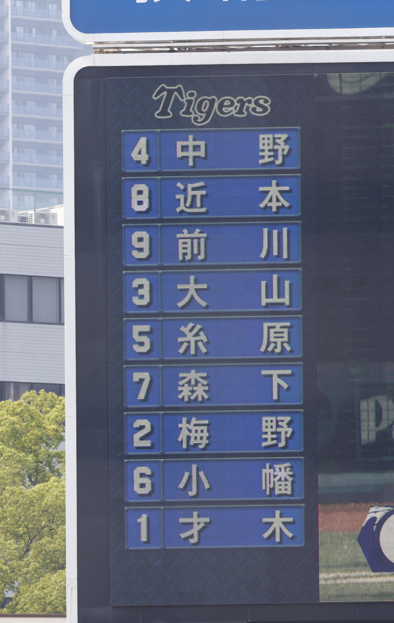 DeNA対阪神　阪神スタメン（撮影・藤尾明華）