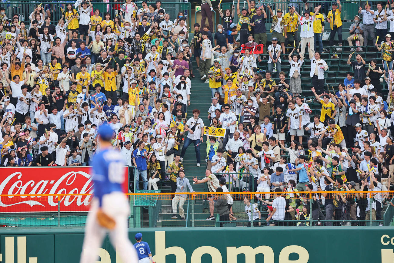 阪神対中日　3回裏阪神2死一塁、大山の左越え2点本塁打の着弾点（撮影・上田博志）