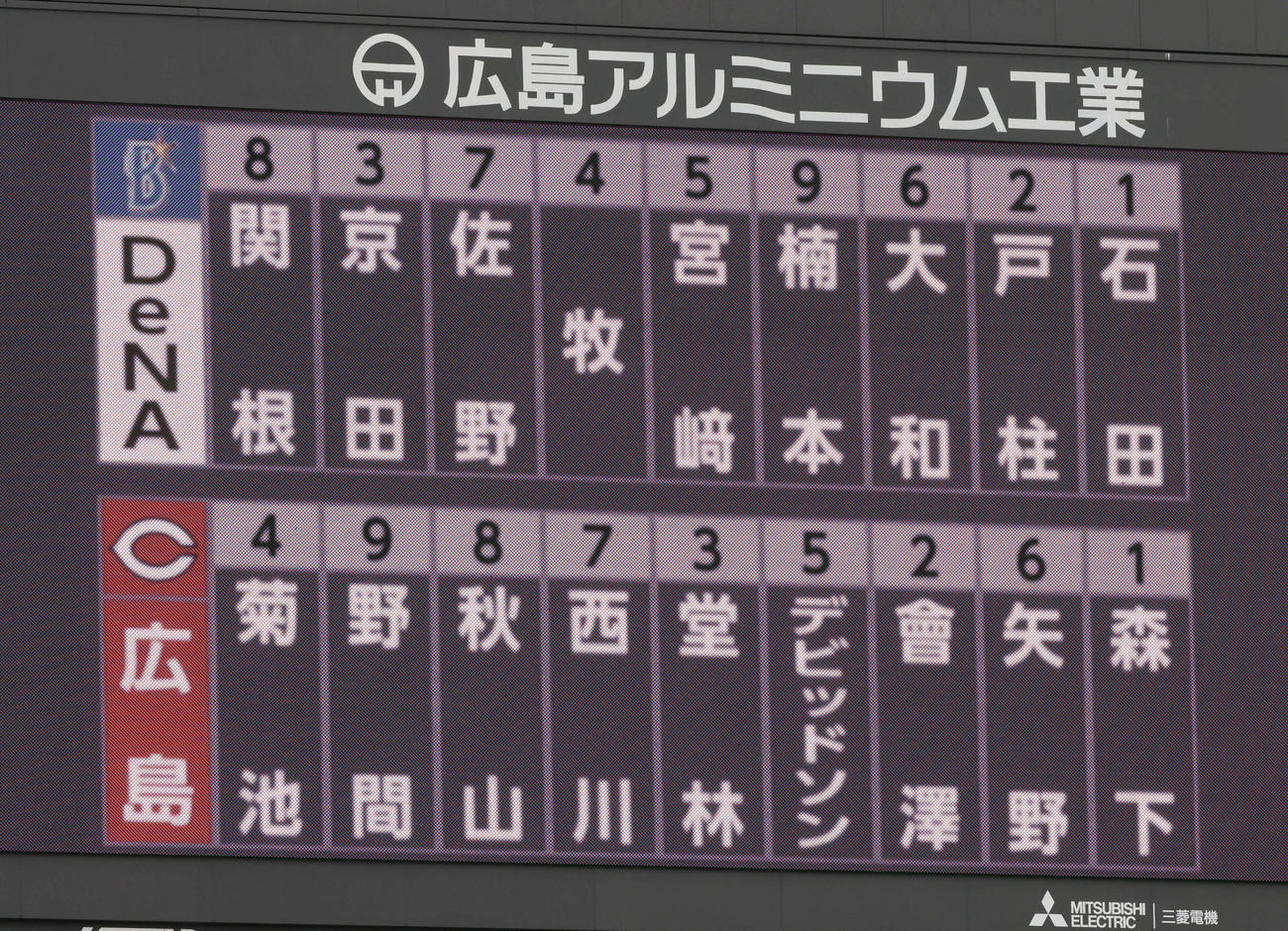 広島対DeNA　両軍スタメン（撮影・加藤孝規）