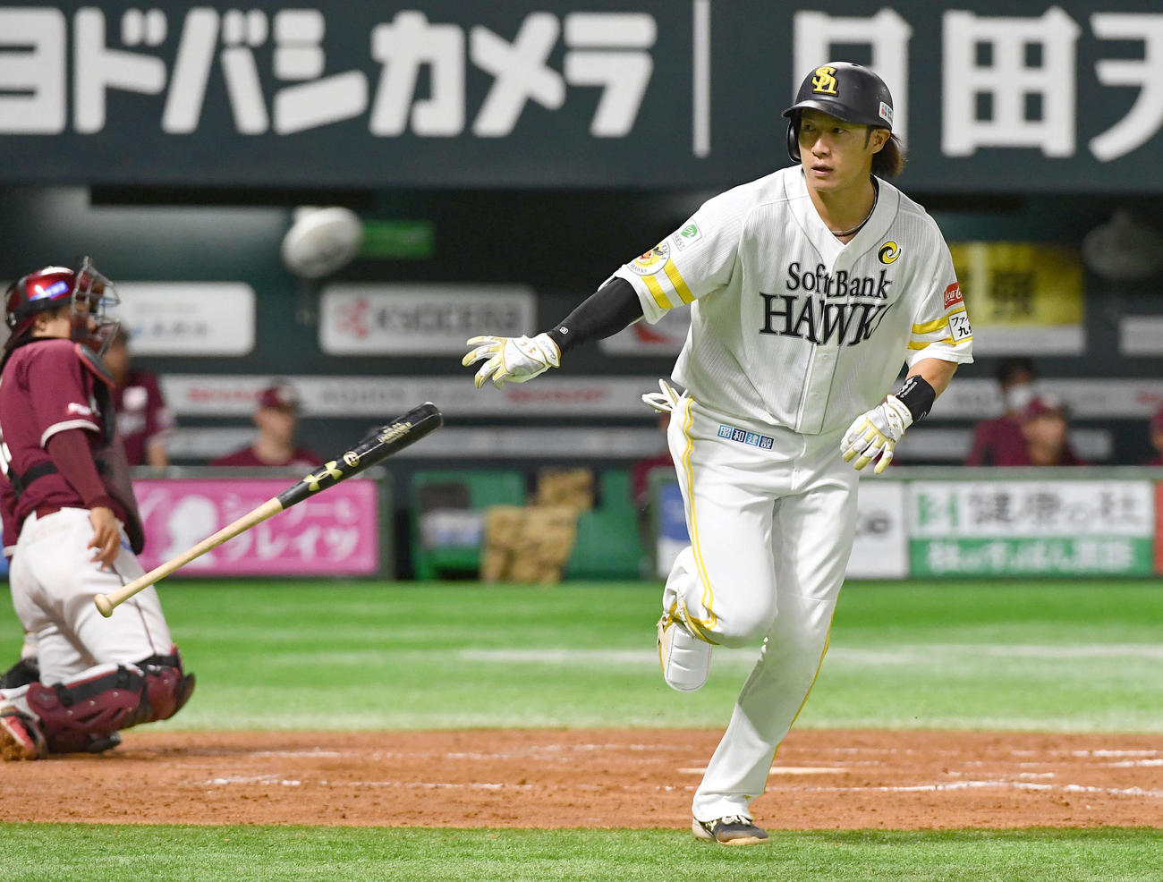 ソフトバンク対楽天　3回裏ソフトバンク2死、柳田は右中間へ通算250号となる同点本塁打を放つ（撮影・岩下翔太）