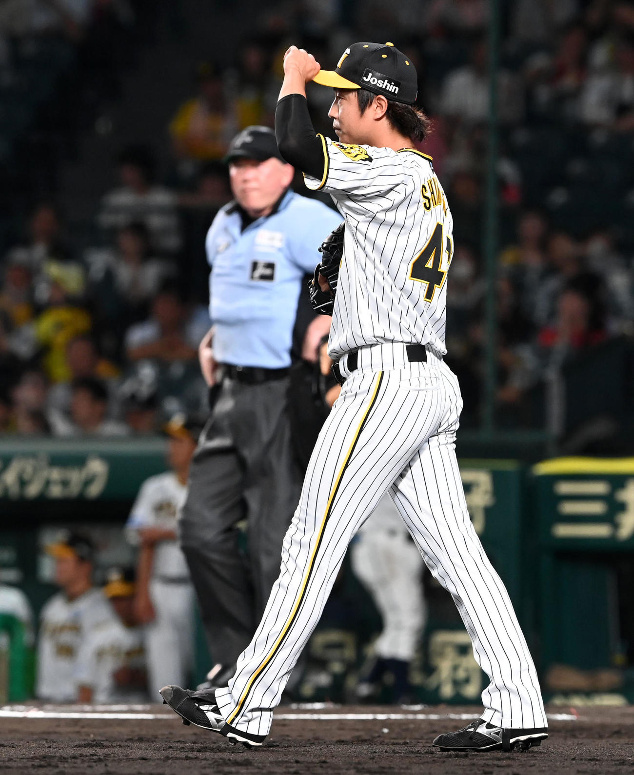 阪神対中日　10回表中日2死三塁、岡林に右適時三塁打を打たれがっくりする阪神島本（撮影・前岡正明）