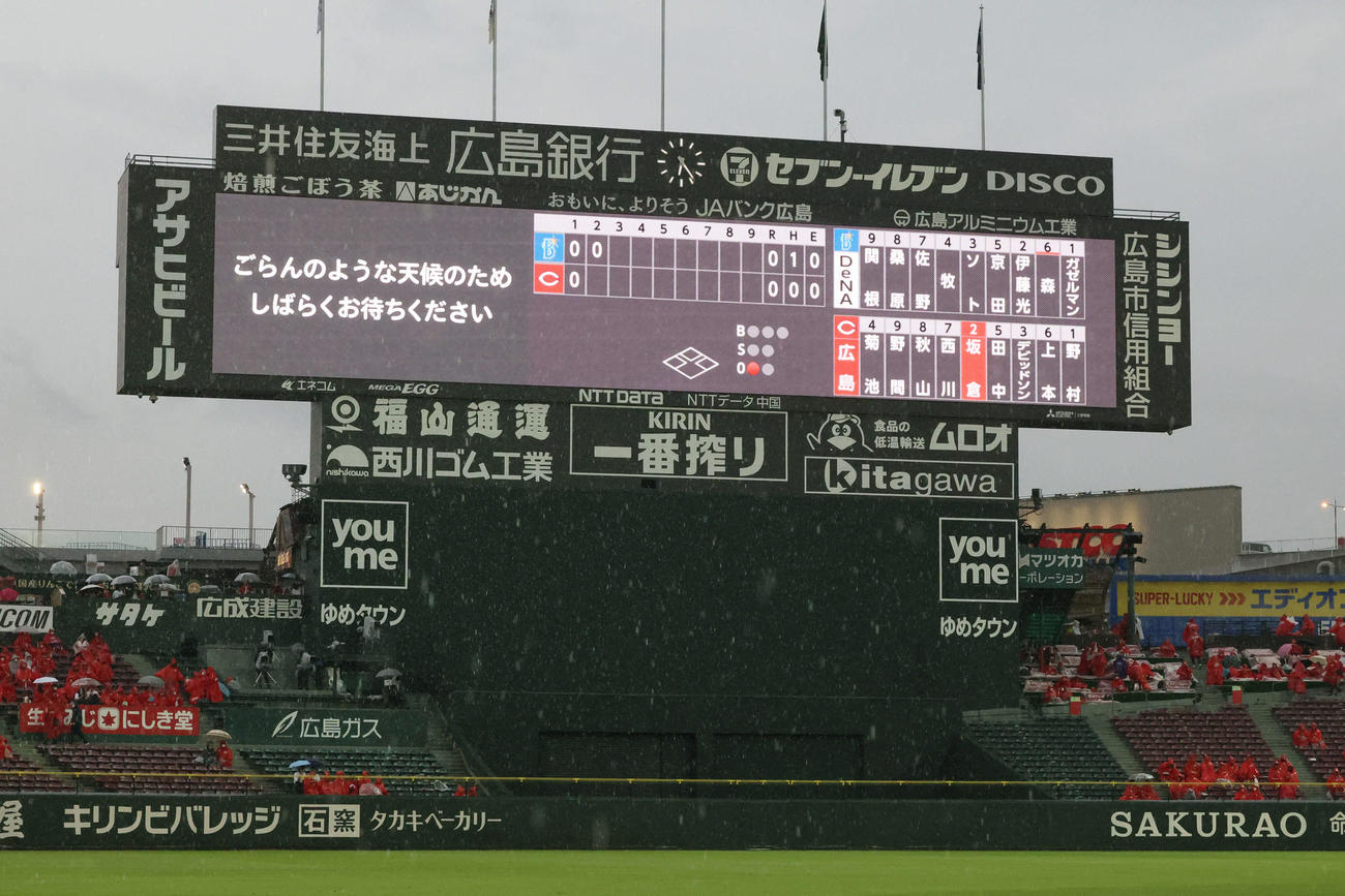 広島対DeNA 2回裏広島1死、雨のため試合が中断（撮影・加藤孝規）