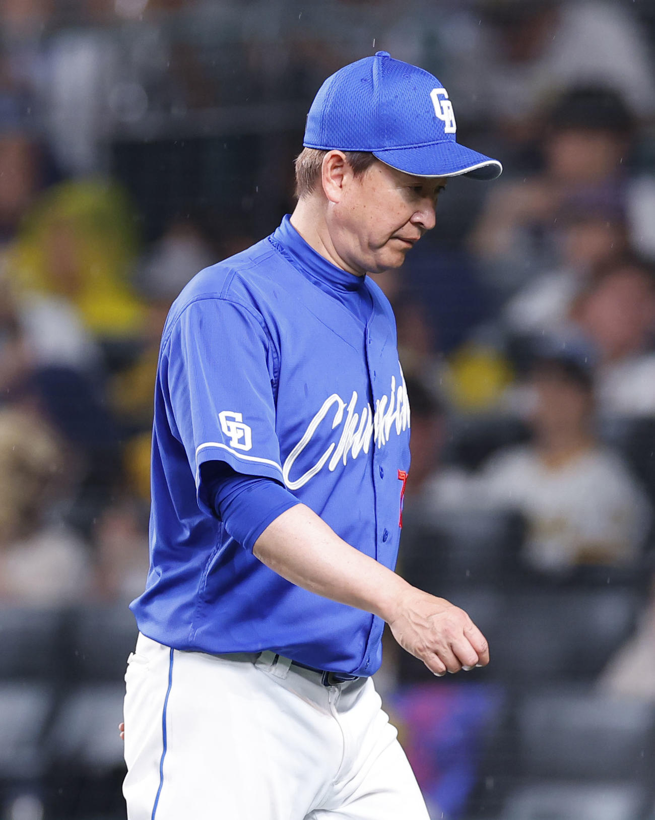 阪神対中日　6回交代を告げ、ベンチに戻る中日立浪監督（撮影・藤尾明華）