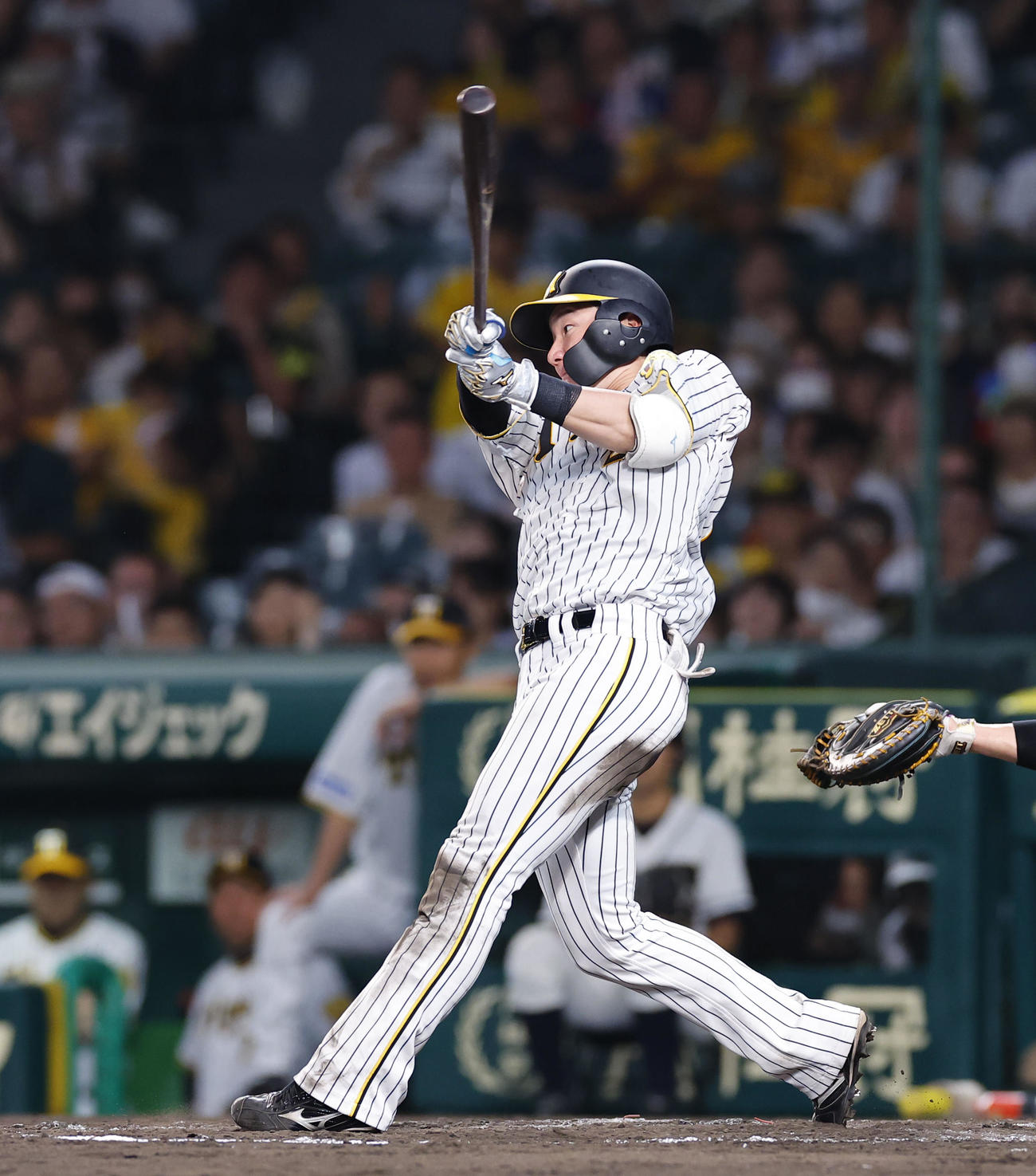 阪神対中日　5回裏阪神1死一塁、渡辺諒が中越え2点本塁打を放つ（撮影・藤尾明華）