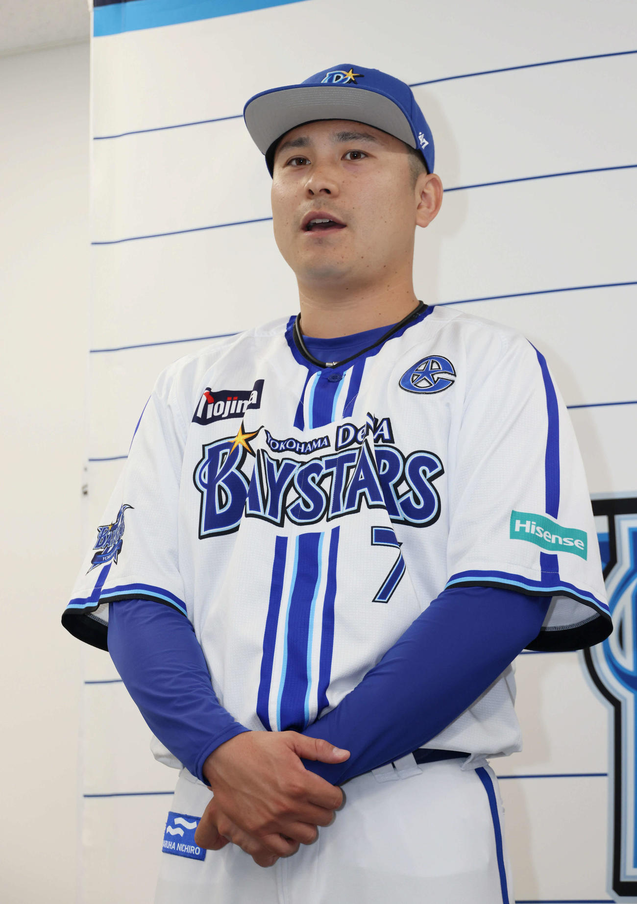 オールスターゲームDeNA選手間投票会見　会見する佐野（撮影・加藤孝規）
