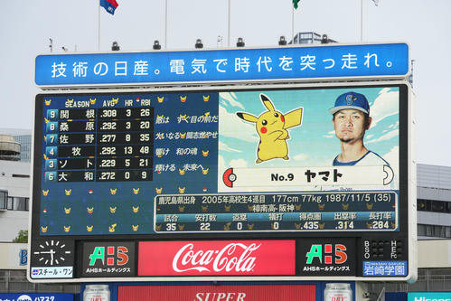 DeNA対中日　ポケットモンスターのキャラと共にDeNA大和の先発が発表される（撮影・横山健太）