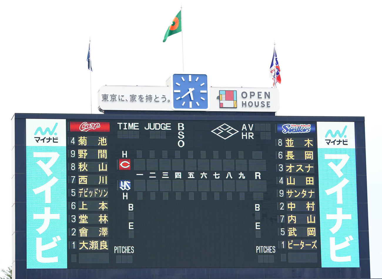 ヤクルト－広島戦の先発メンバー（撮影・江口和貴）