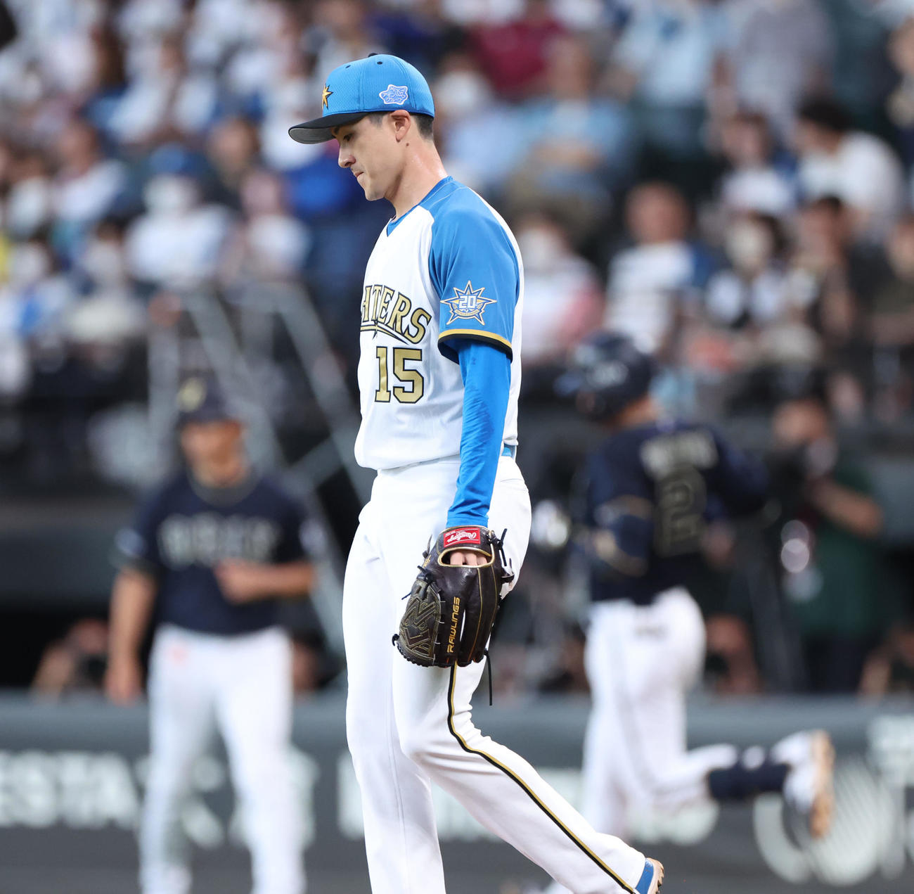 日本ハム対オリックス　3回表オリックス無死三塁、若月に先制となる中前適時打を浴びる上沢（撮影・佐藤翔太）