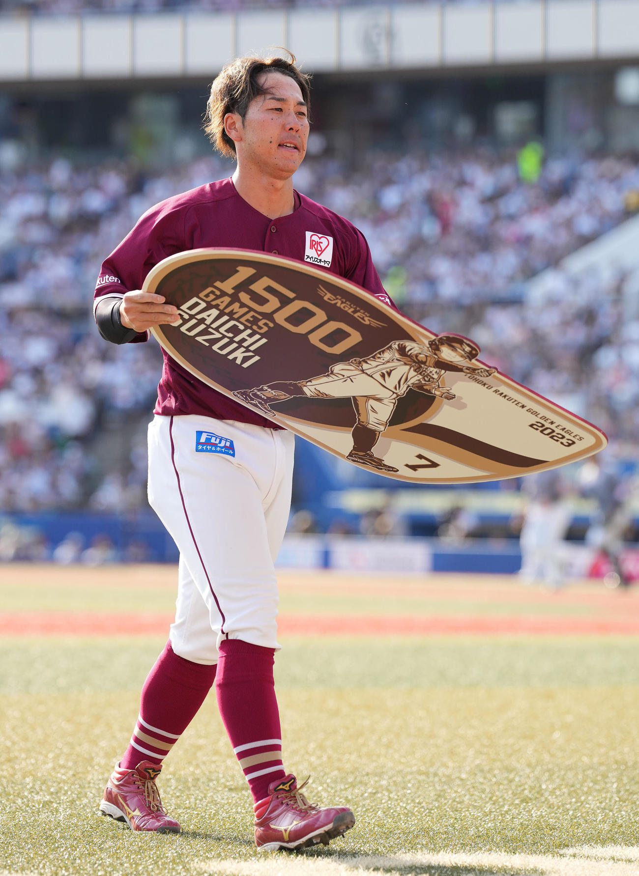 ロッテ対楽天　通算1500試合出場を達成した楽天鈴木大（撮影・鈴木みどり）