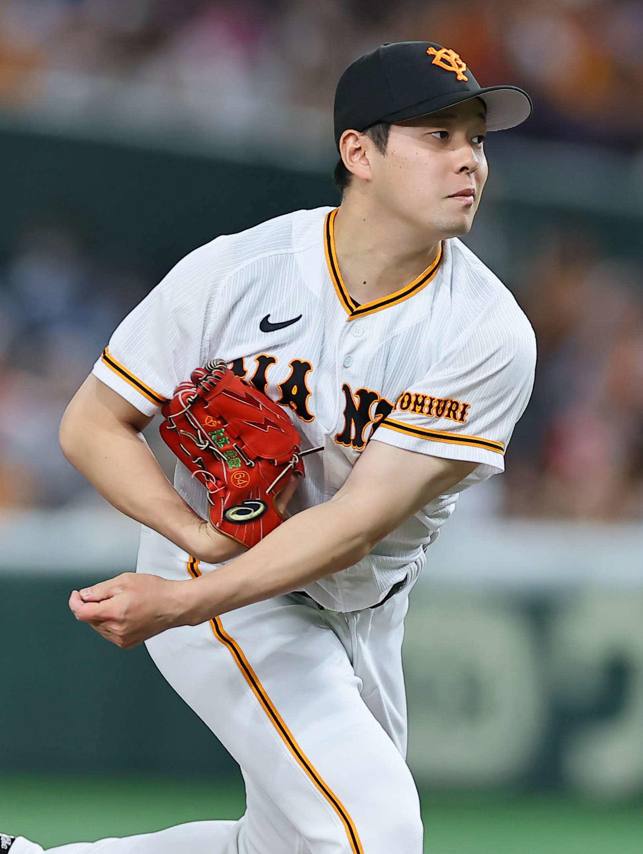 巨人対阪神　巨人8番手の大江（撮影・上田博志）