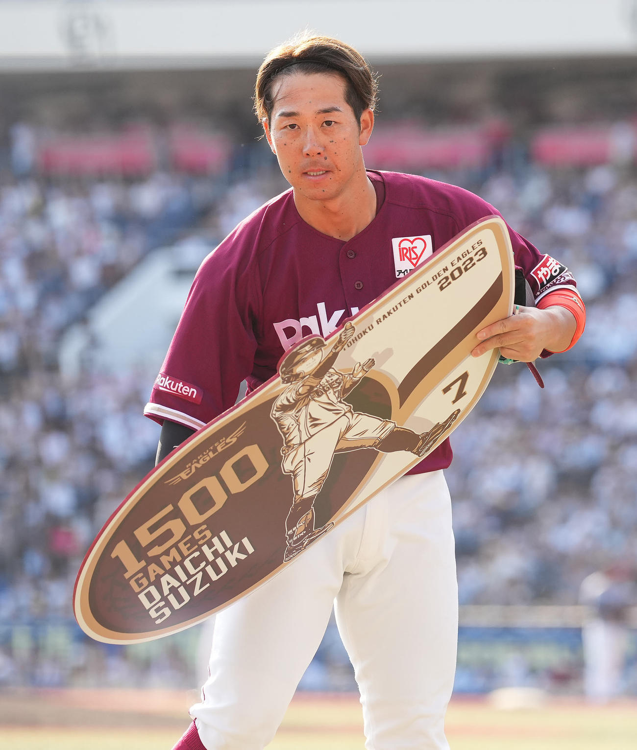 ロッテ対楽天　通算1500試合出場を達成した楽天鈴木大（撮影・鈴木みどり）