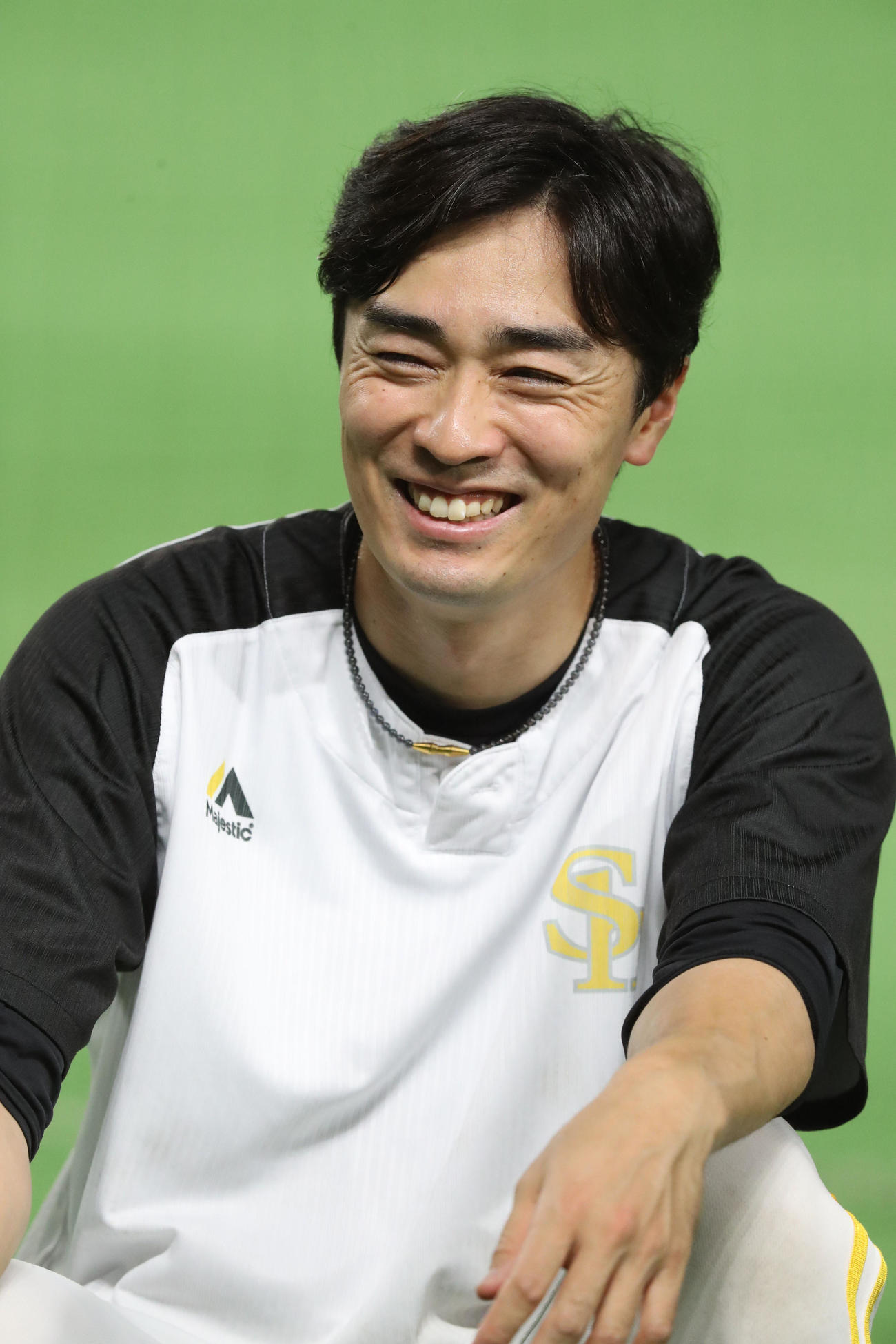 練習中に笑顔を見せる和田（撮影・梅根麻紀）