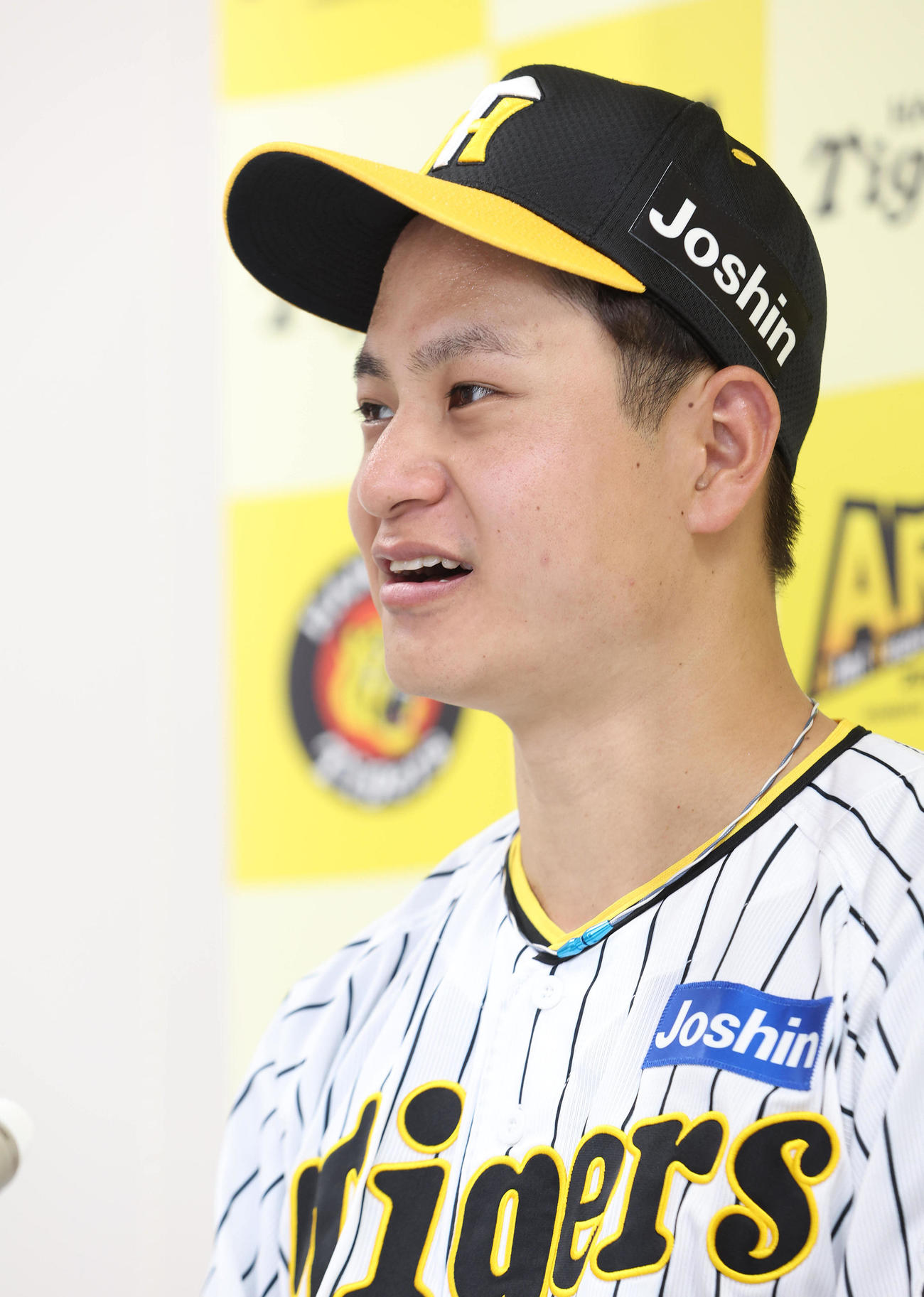 監督推薦でオールスター初出場が決まり会見する阪神大竹（撮影・白石智彦）
