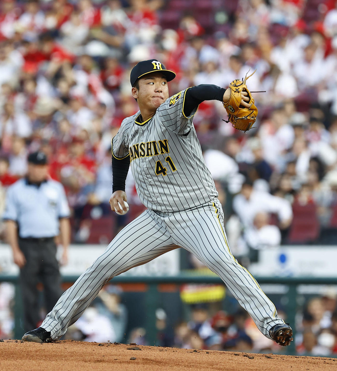 広島対阪神　広島戦に先発した阪神村上（撮影・藤尾明華）