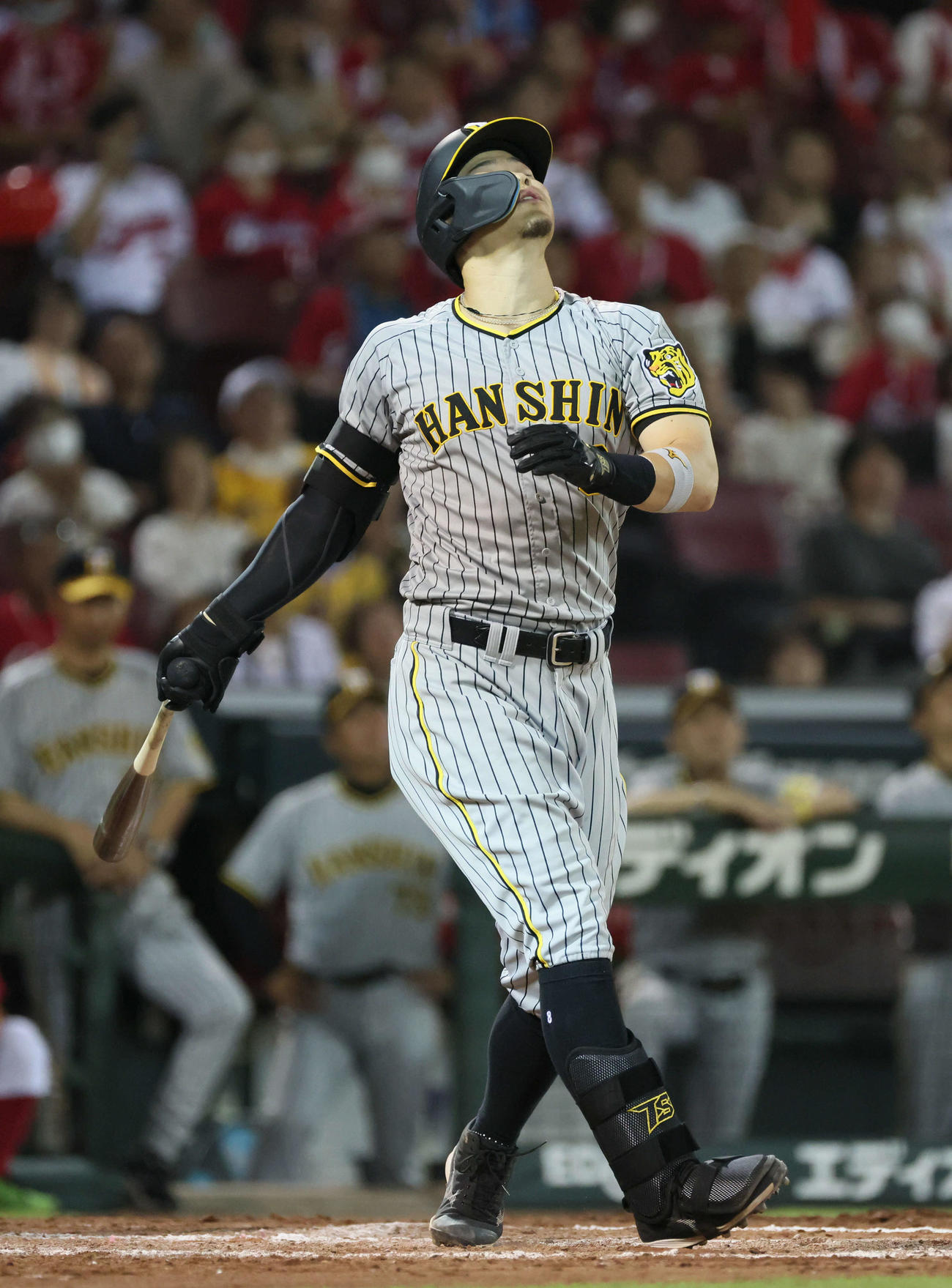 広島対阪神　9回表阪神2死二塁、佐藤輝は二飛（撮影・加藤孝規）