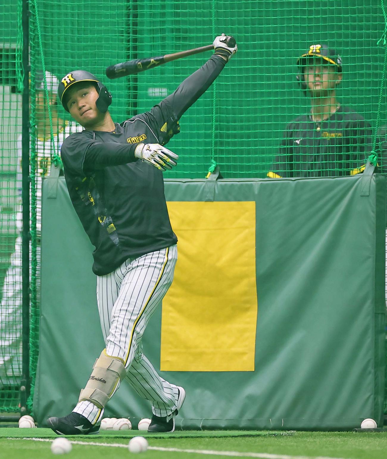 フリー打撃練習をする阪神森下（撮影・上田博志）