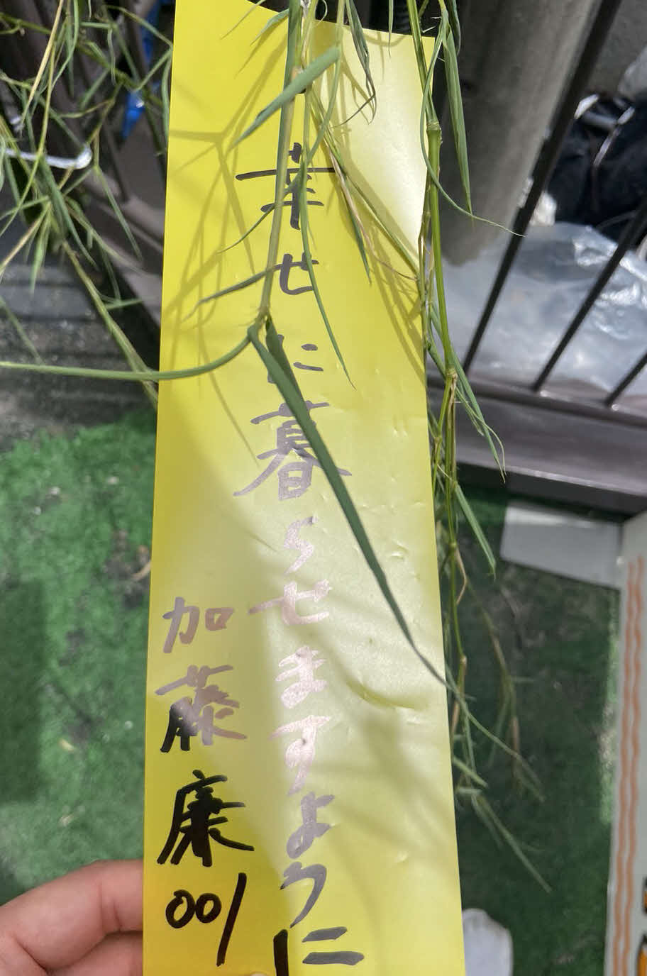 ジャイアンツ球場の七夕イベントの短冊に「幸せに暮らせますように」と書き込んだ巨人加藤（撮影・小早川宗一郎）