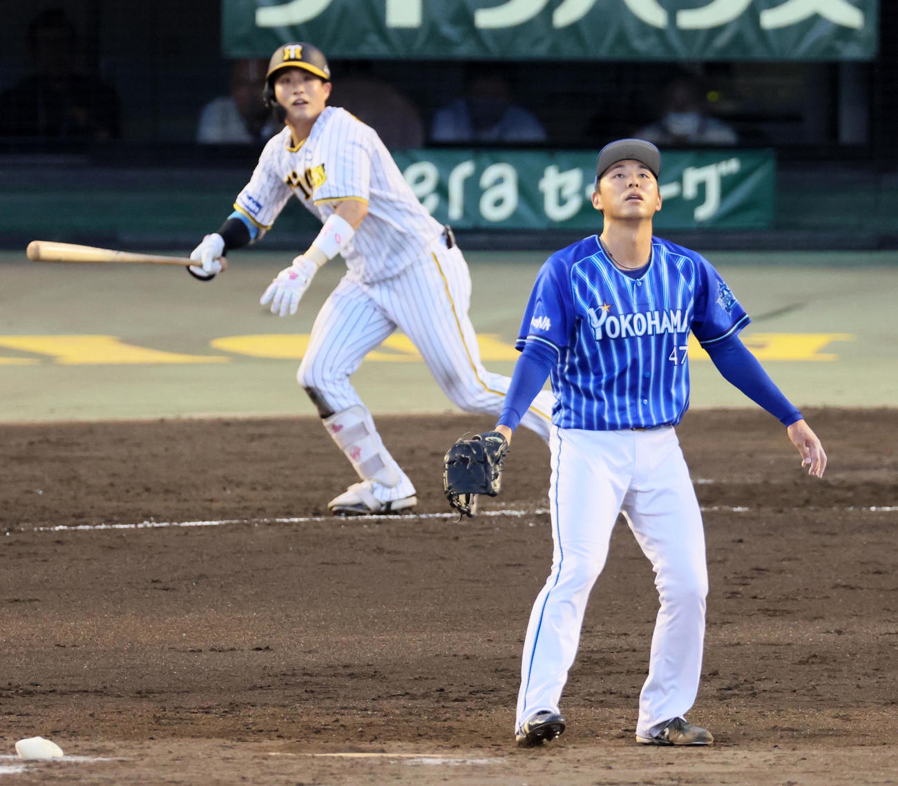 阪神対DeNA 3回裏阪神2死満塁、笠原は木浪に中へ適時二塁打を許し失点する（撮影・加藤哉）