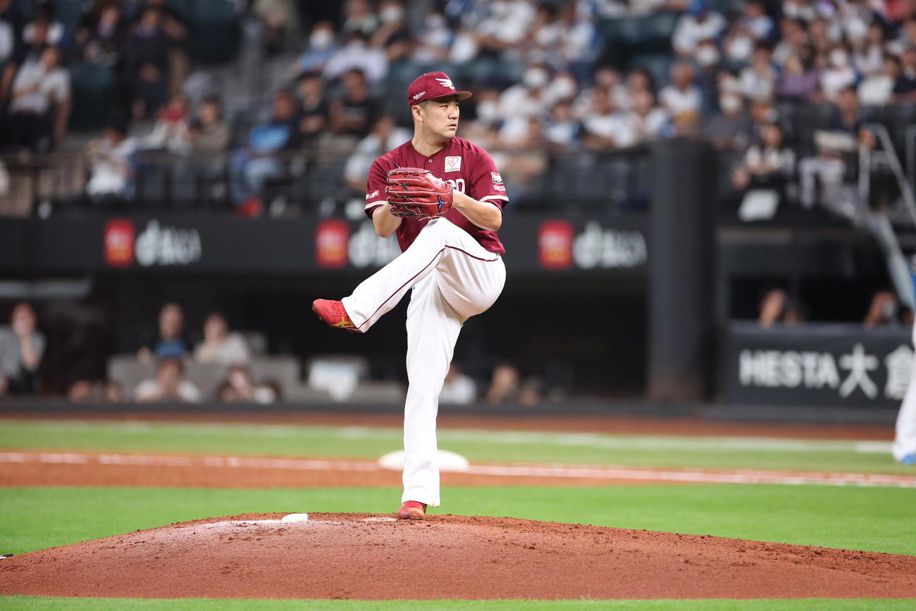 日本ハム対楽天　楽天田中将の投球フォーム（撮影・佐藤翔太）