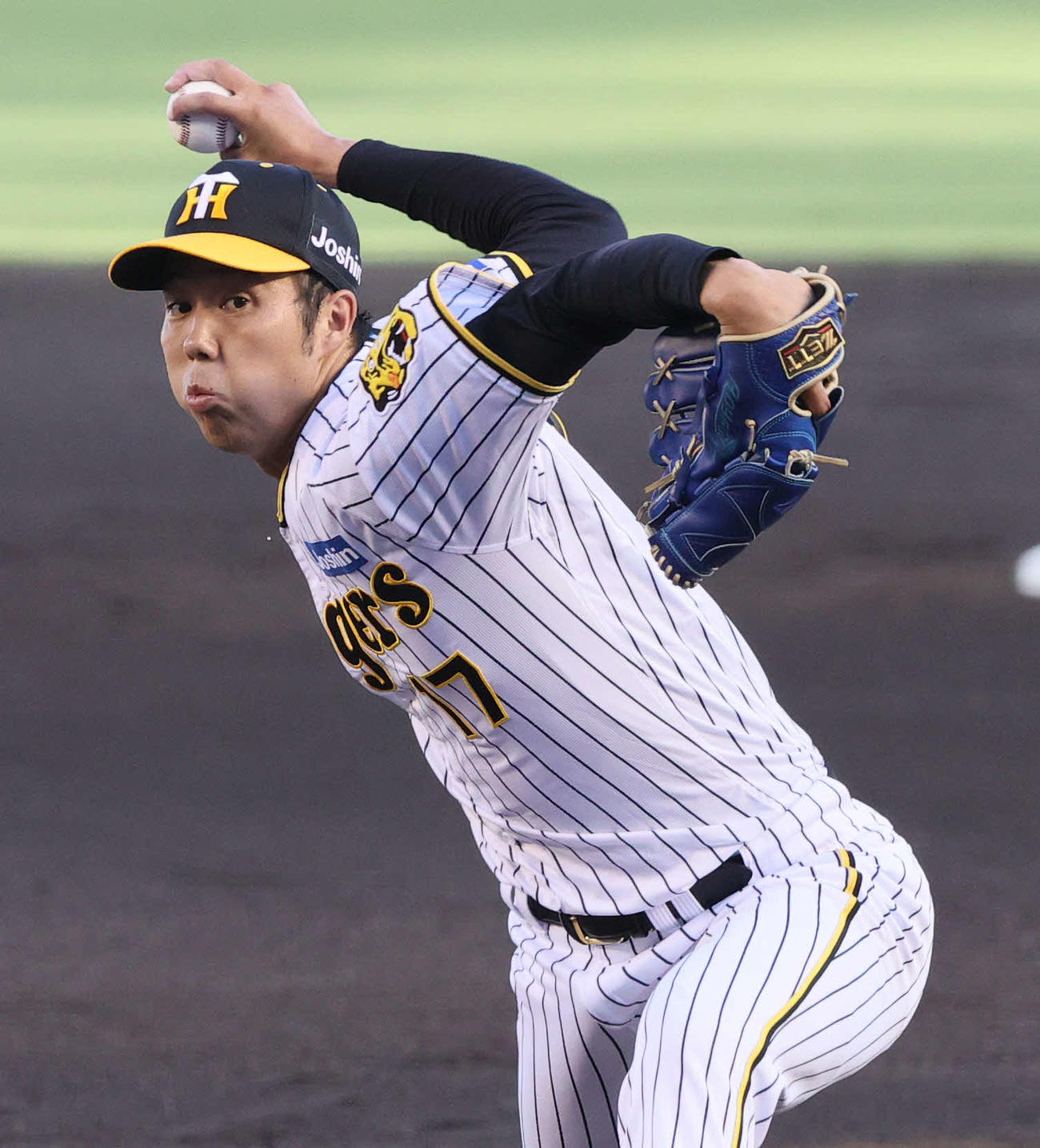 阪神対DeNA 7回2失点で3勝目を挙げた阪神先発の青柳（撮影・上山淳一）